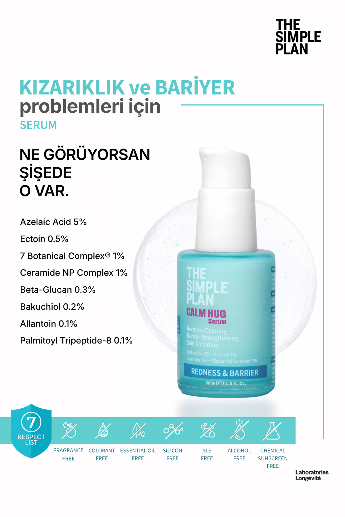 Calm Hug Serum – Kızarıklık ve Hassas Cilt İçin Azelaic Acid + Ceramide + Ectoin Serum 30 ml — TSP-SRM-002 — تصویر 3 از 8
