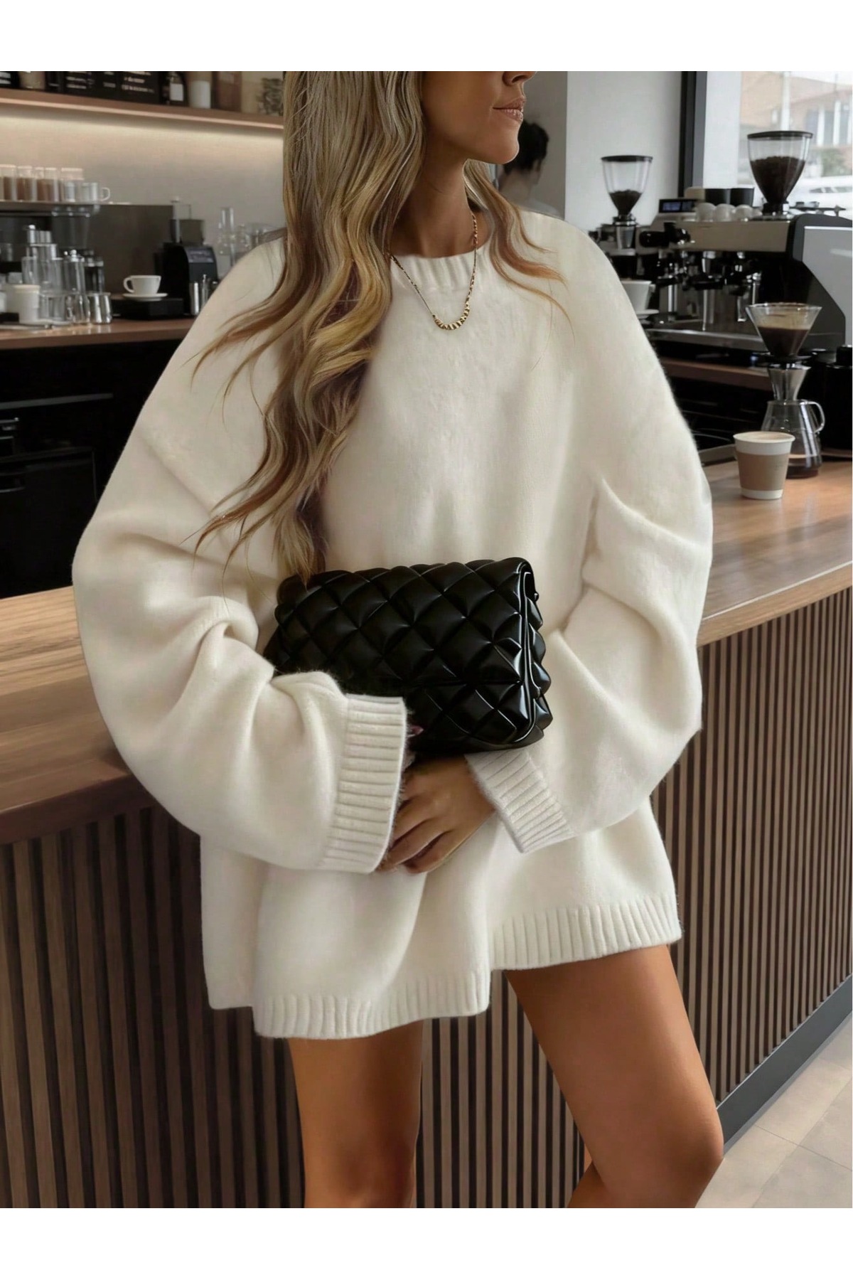 moda mh OVERSİZE KALIP YUMUŞAK DOKULU BİSİKLET YAKA BASİC TRİKO KADIN KAZAK<