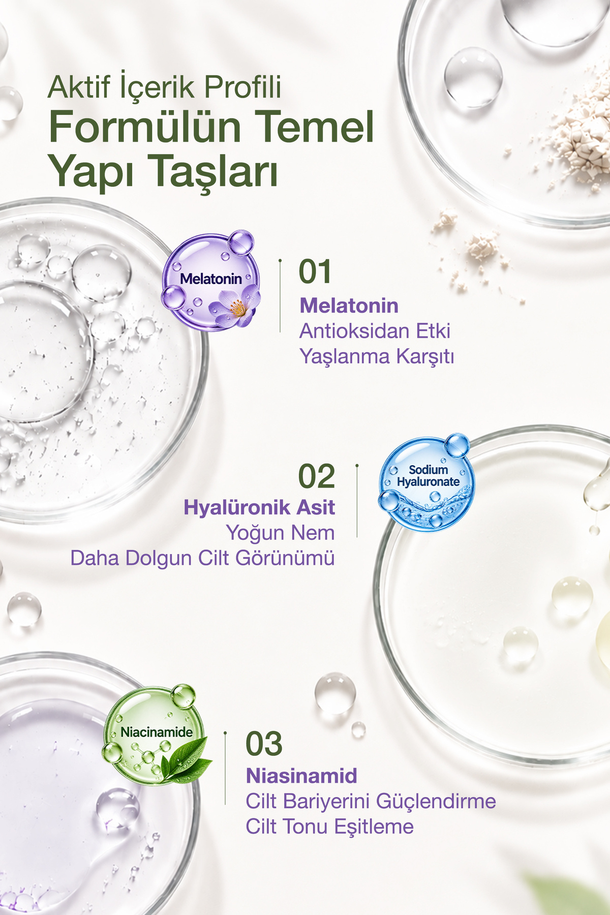 Melatonin Serum | Gece Yenileyici & Onarıcı | Melatonin, Niasinamid, Hyaluronik Asit, Gül | 30mL — ECM00001 — تصویر 4 از 7