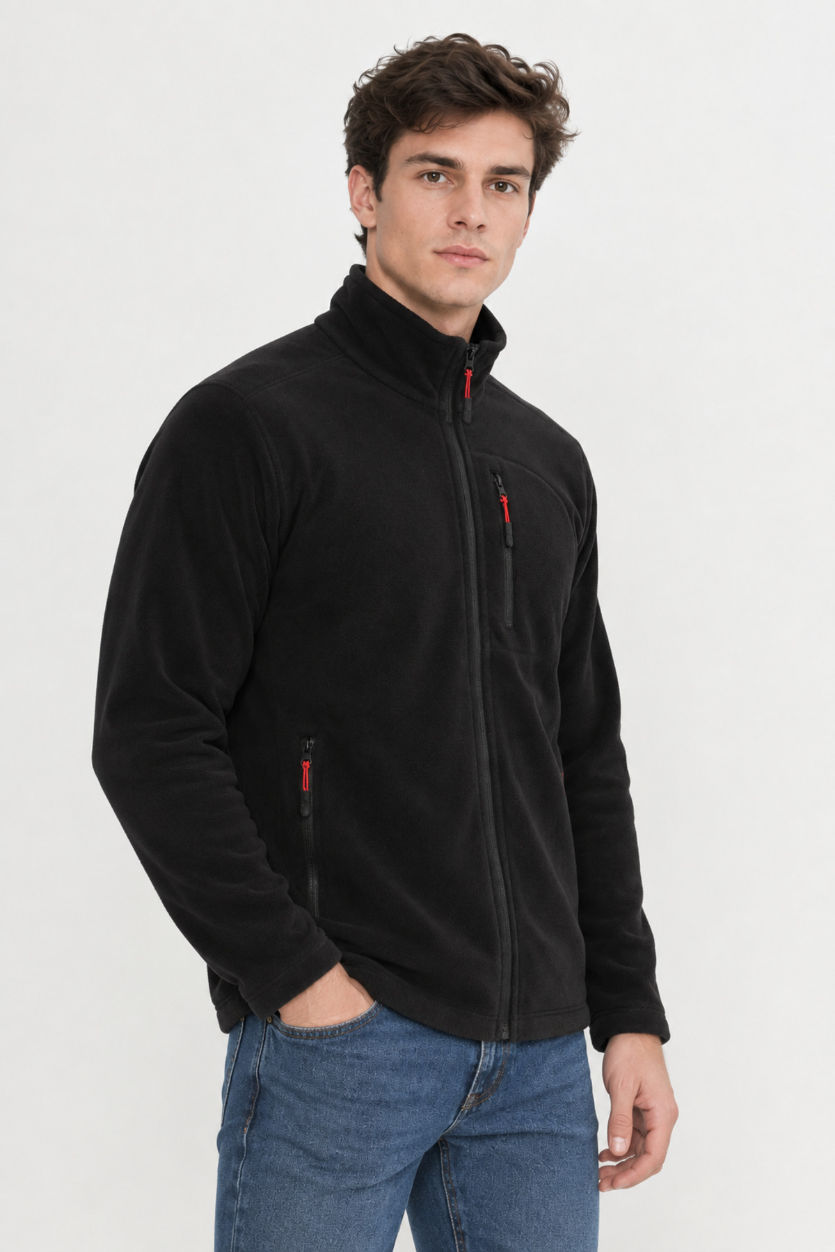 ژاکت پشمی مردانه مشکی Softshell مدل Standard Full Zip 3 Pocket — مشکی Plr — تصویر 4 از 9