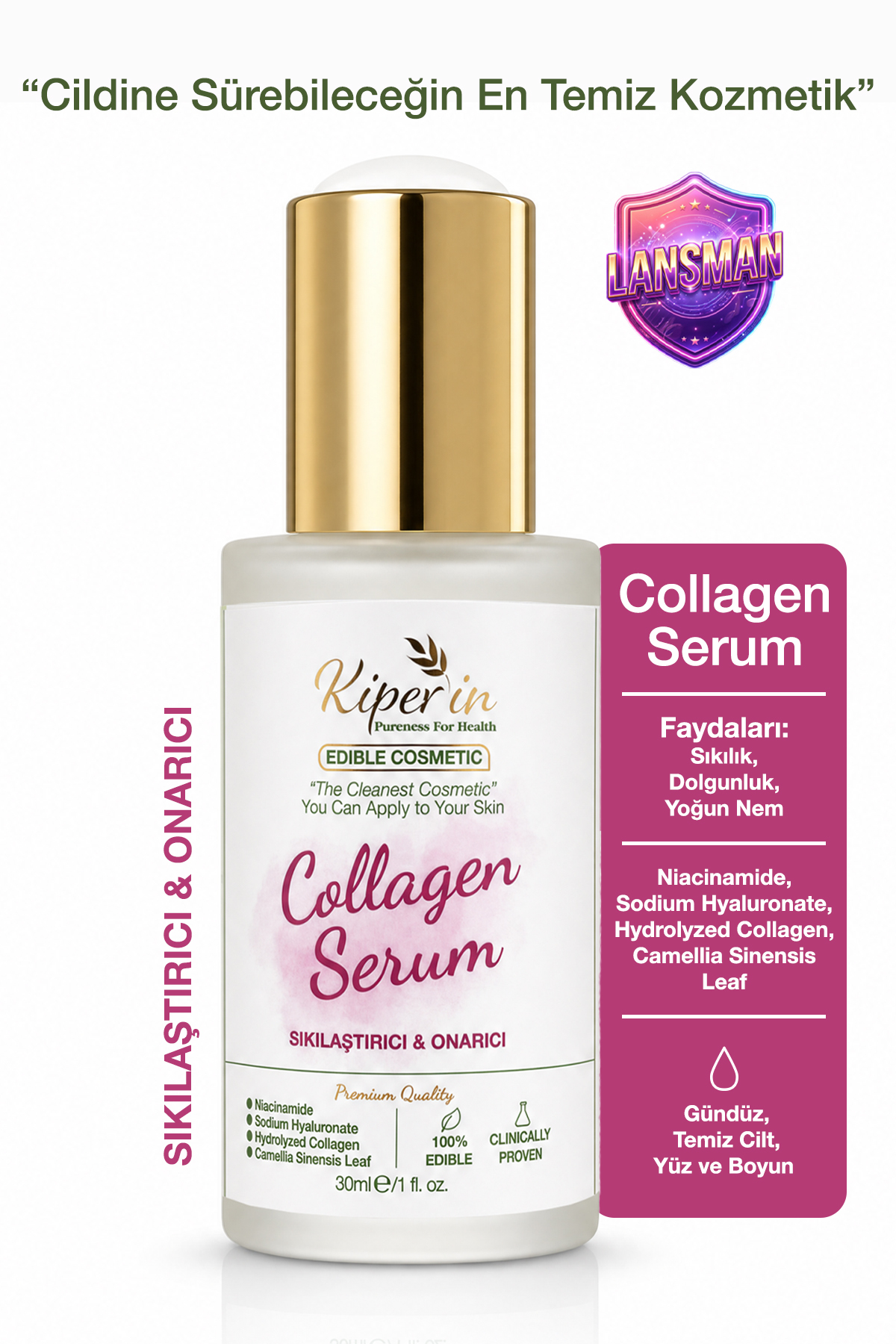 Collagen Serum | Sıkılaştırıcı & Onarıcı | Kolajen, Hyaluronik Asit, Yeşil Çay | Clinically | 30mL — ECC00001