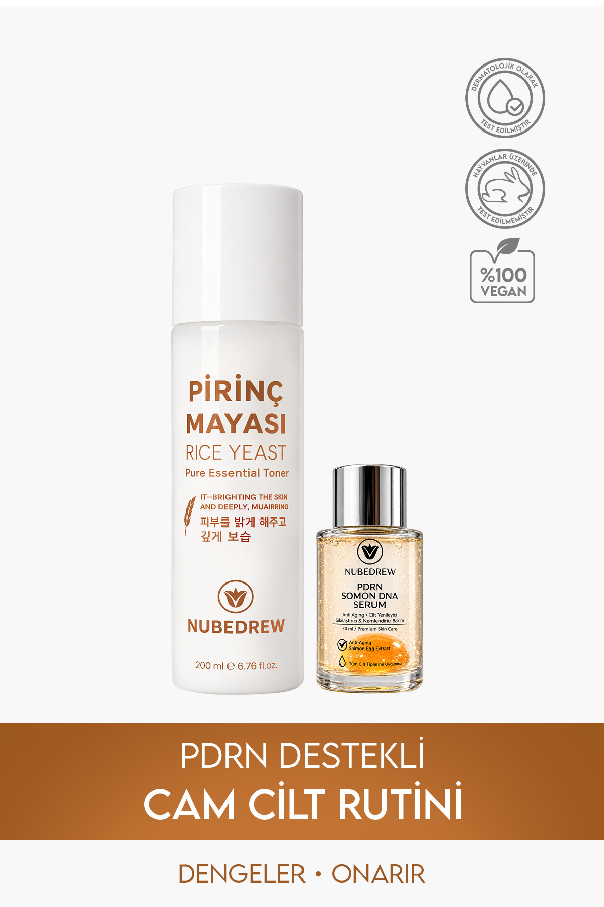 NUBEDREW PDRN Somon DNA Serum 30ml + Pirinç Mayası Tonik Seti 200ml | Cam Cilt Bakım Rutini | Nemlendirici ve Aydınlatıcı Cilt Bakım Seti — pdrn-tnknbd1
