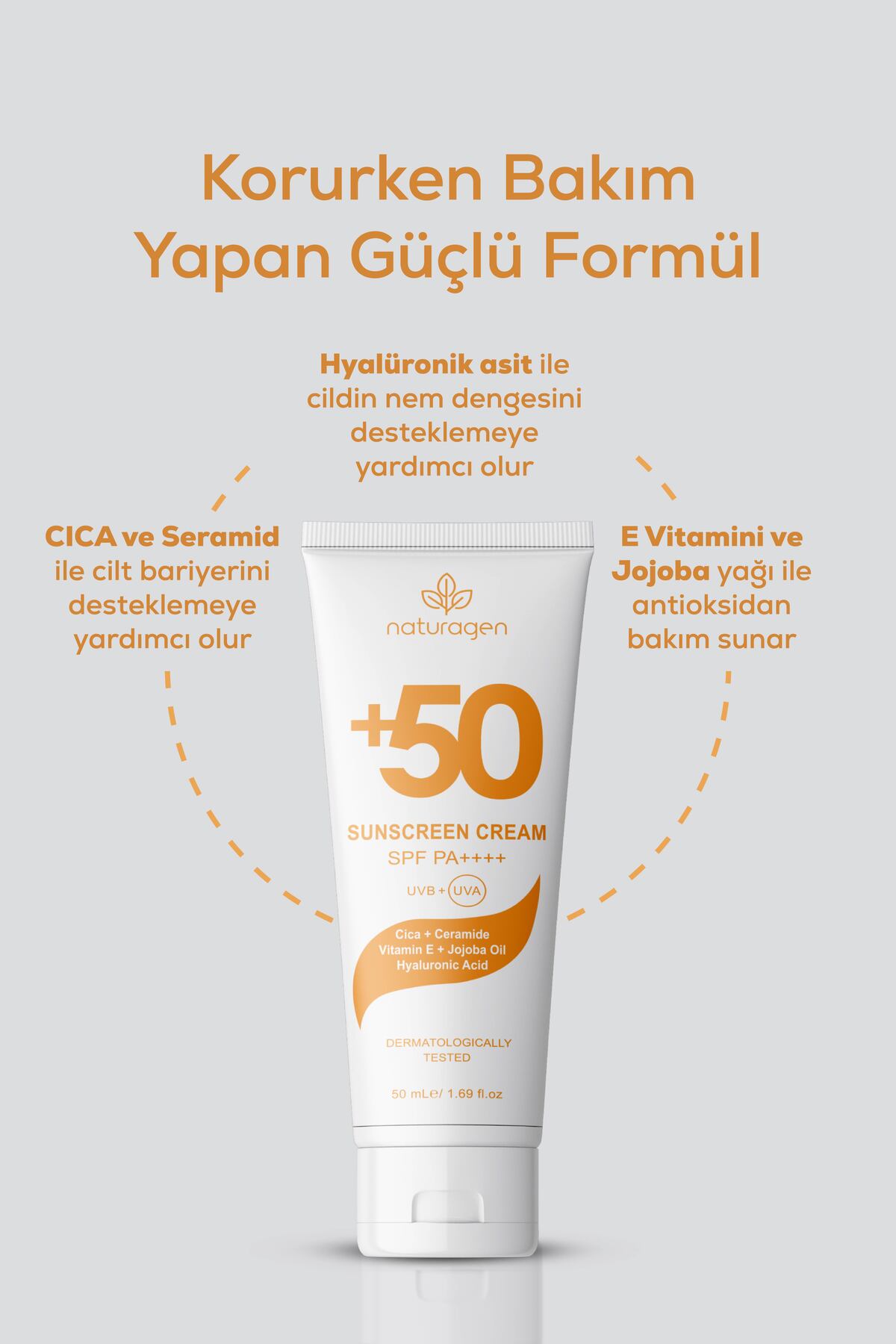 SPF50+ Geniş Spektrum Güneş Kremi 50 ml | UVA / UVB SPF 50+ PA++++ | Bariyer Onarıcı | CICA, Ceramide — KZMNTG0080 — تصویر 4 از 6