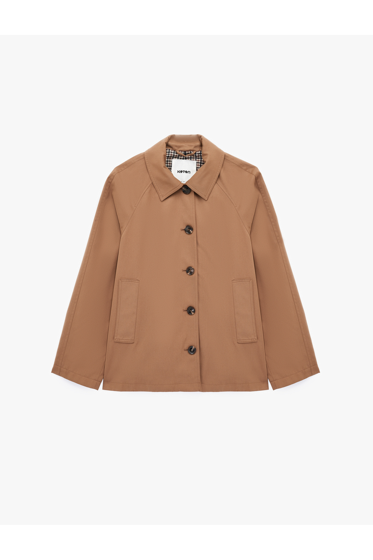 Koton Cepli Uzun Kollu Düğmeli Kısa Gabardin Trençkot görsel 6