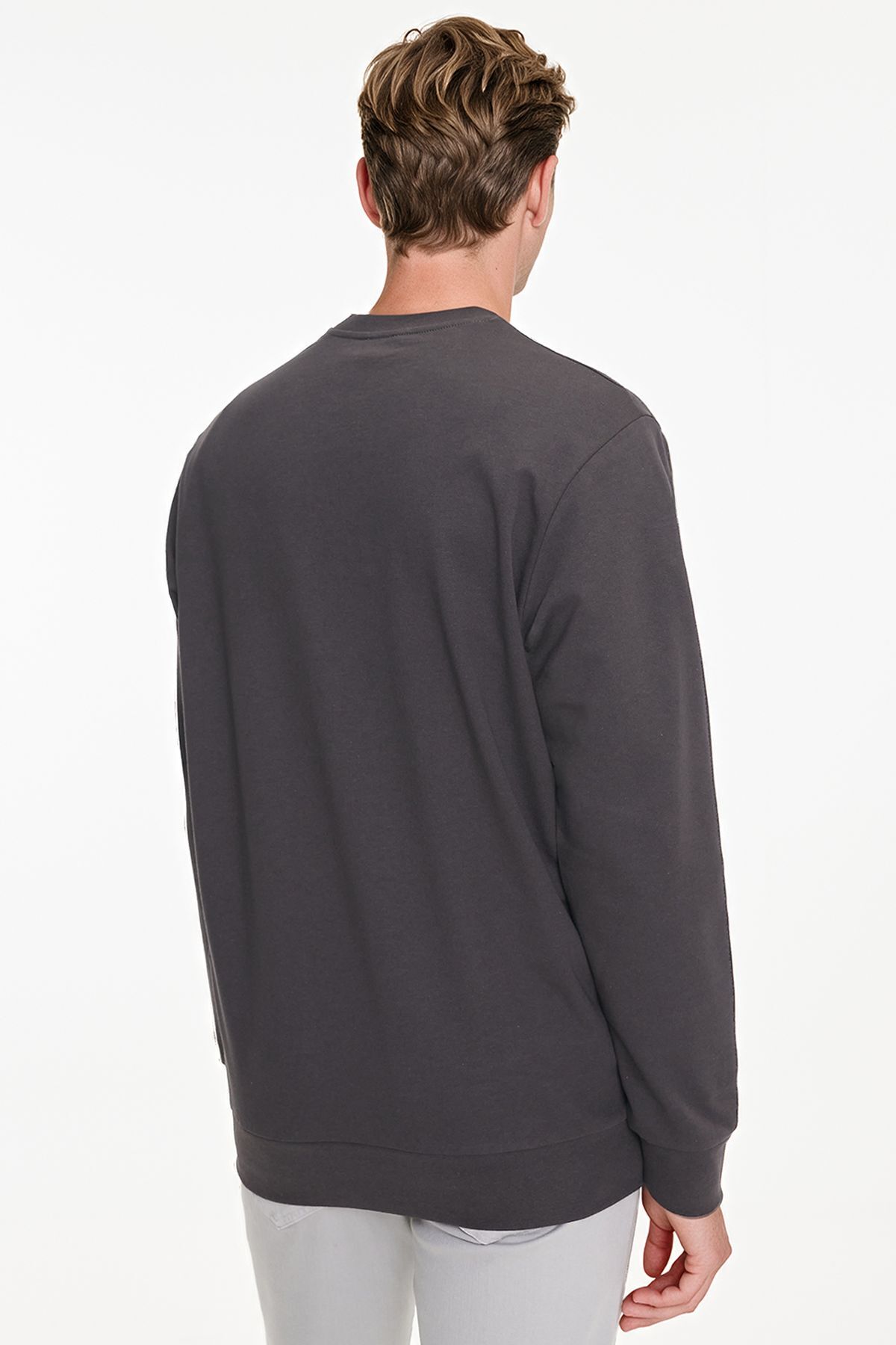AC&Co / Altınyıldız Classics Erkek Füme Pamuklu Standart Fit Normal Kesim 2 İplik Bisiklet Yaka Sweatshirt görsel 5