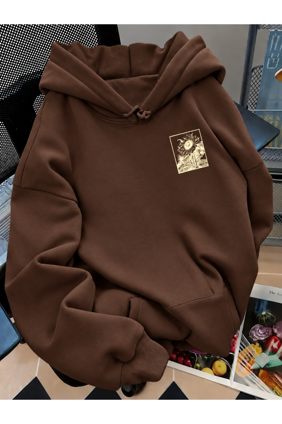 Revasser Unisex Kadın/Erkek GROW Baskılı Özel Tasarım Oversize Pamuklu Kapüşonlu Sweatshirt görsel 2