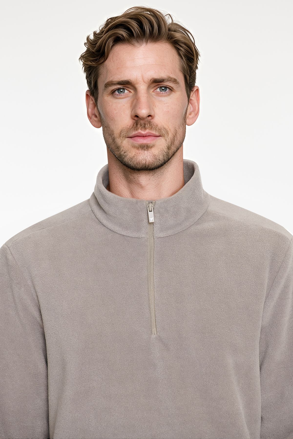 AC&Co / Altınyıldız Classics Erkek Vizon Anti-Pilling Tüylenme Yapmayan Standart Fit Dik Yaka Polar Sweatshirt görsel 5