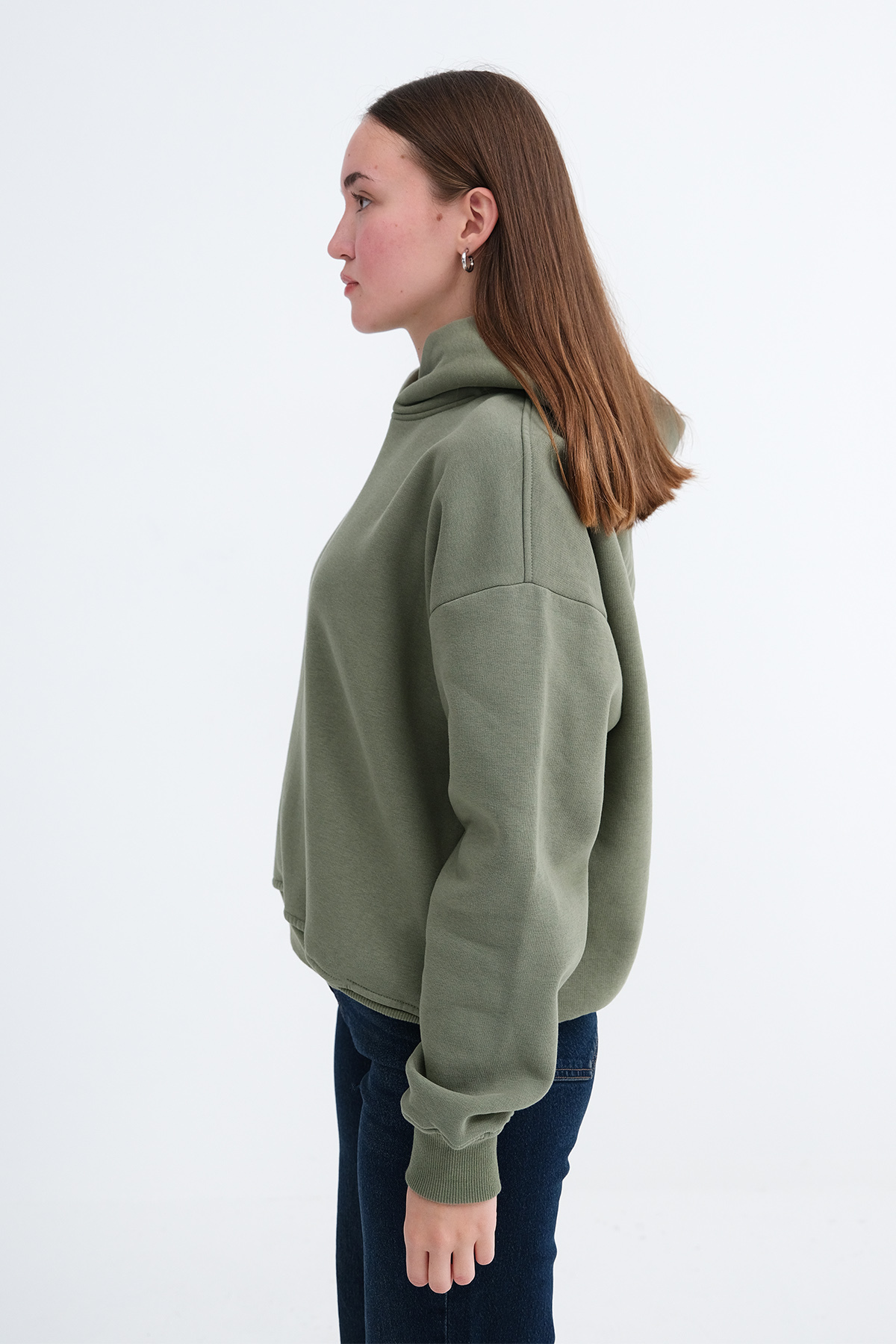 Addax Kapüşonlu Şardonlu Sweatshirt S1862 görsel 5