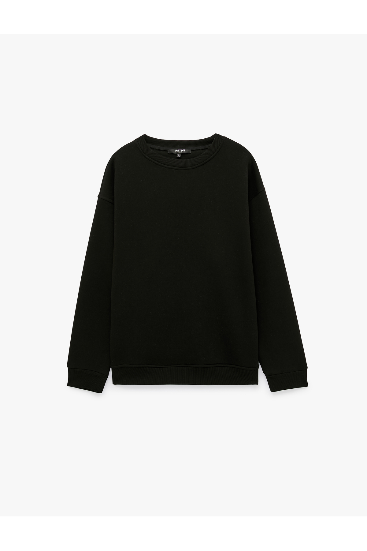 Pamuklu Üç İplik Şardonlu Uzun Kollu Oversize Bisiklet Yaka Sweatshirt