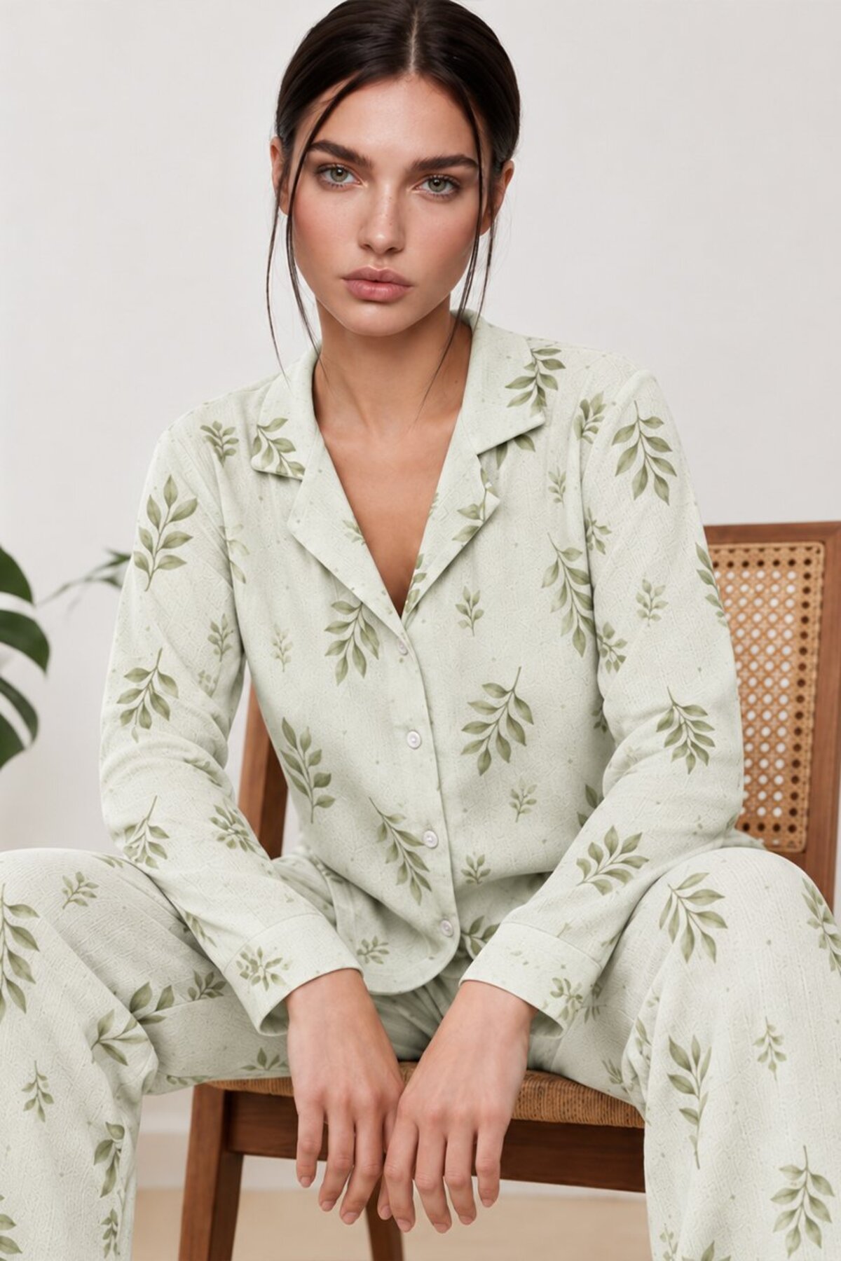 FİT WOMEN Kadın Uzun Kol Rahat Yeşil Pijama Takımı 4767 görsel 4