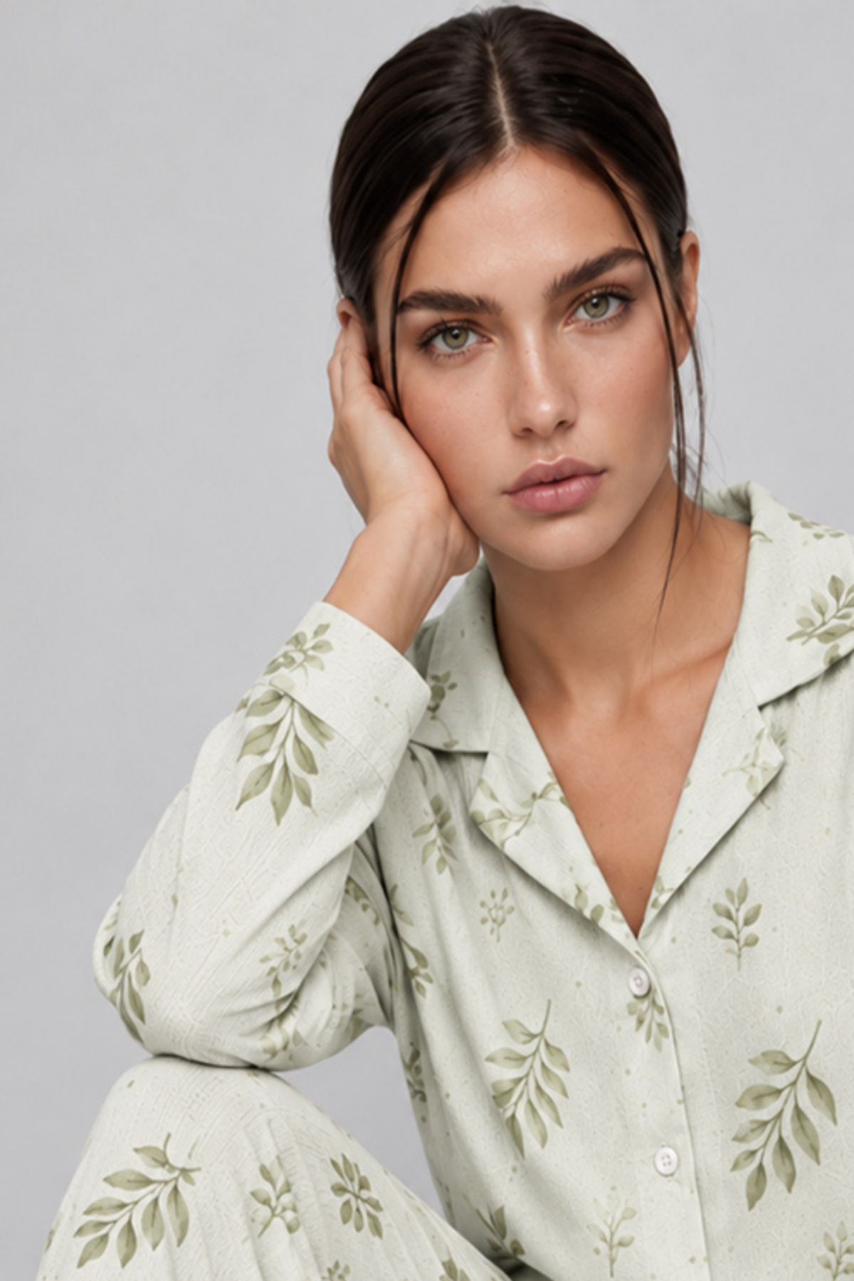 FİT WOMEN Kadın Uzun Kol Rahat Yeşil Pijama Takımı 4767 görsel 6