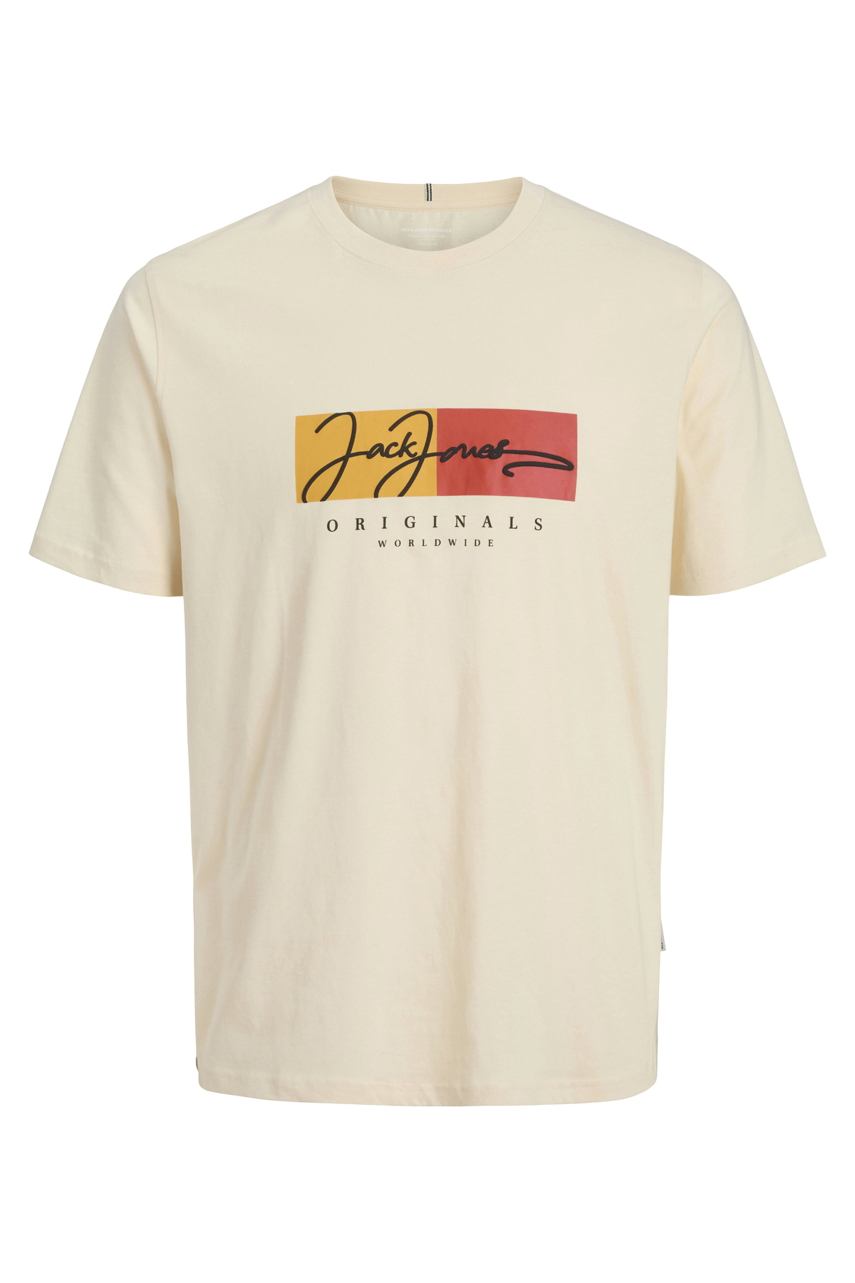 تی‌شرت مردانه جک اند جونز مدل JORFREDERIKSBERG BOX Script رنگ SS CN LN یقه صفر جک اند جونز تی شرت Jack & Jones