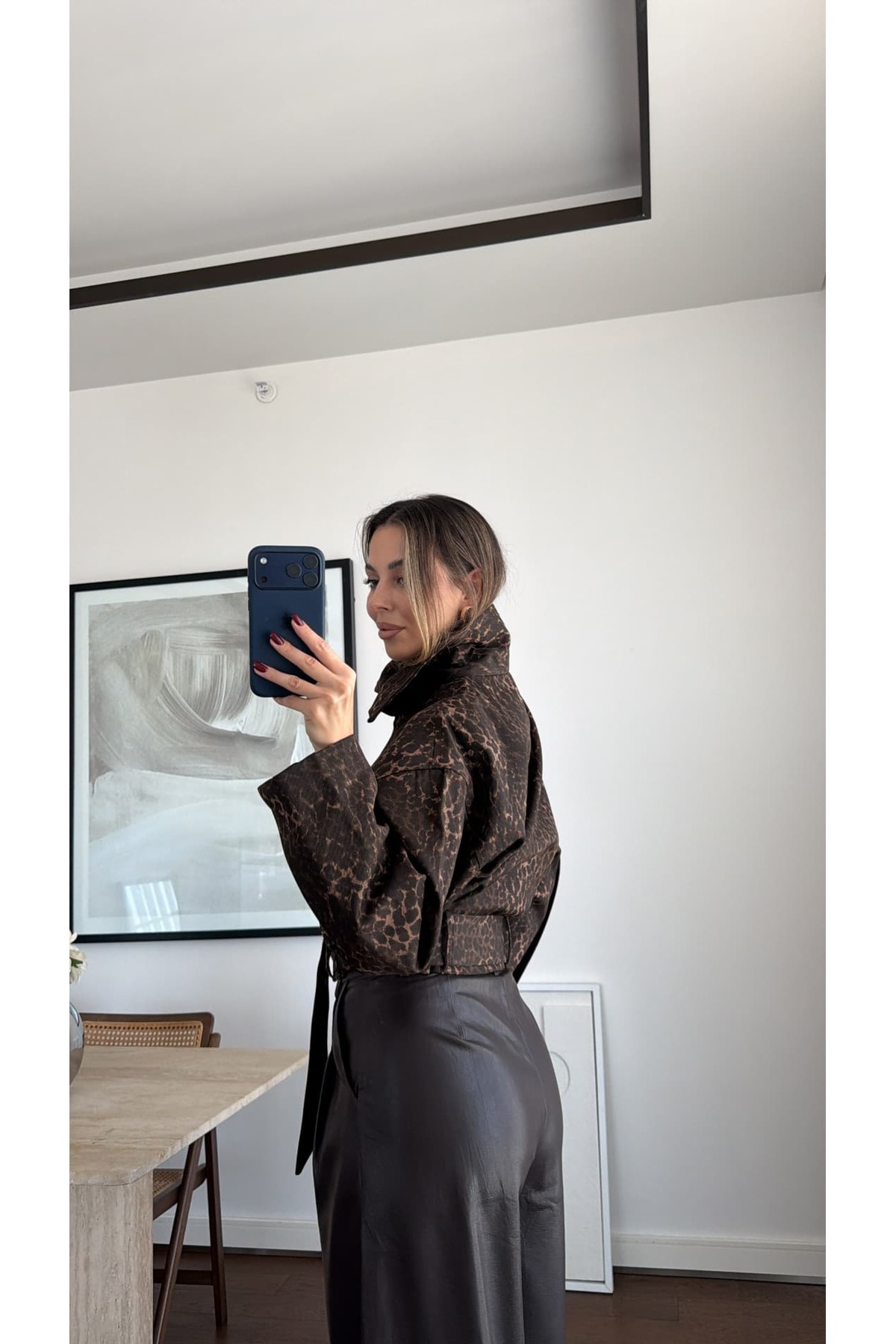 sinem kıvanç LEOPAR DESENLİ KUŞAKLI CEKET görsel 3