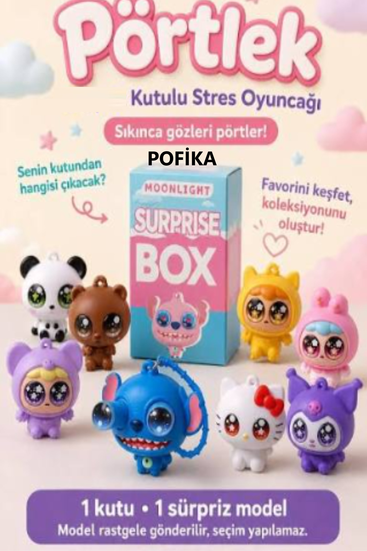 Pofika Stıtch,Hello Kıtty, Kuromı Pörtlex Göz Şanslı Kutu Stres