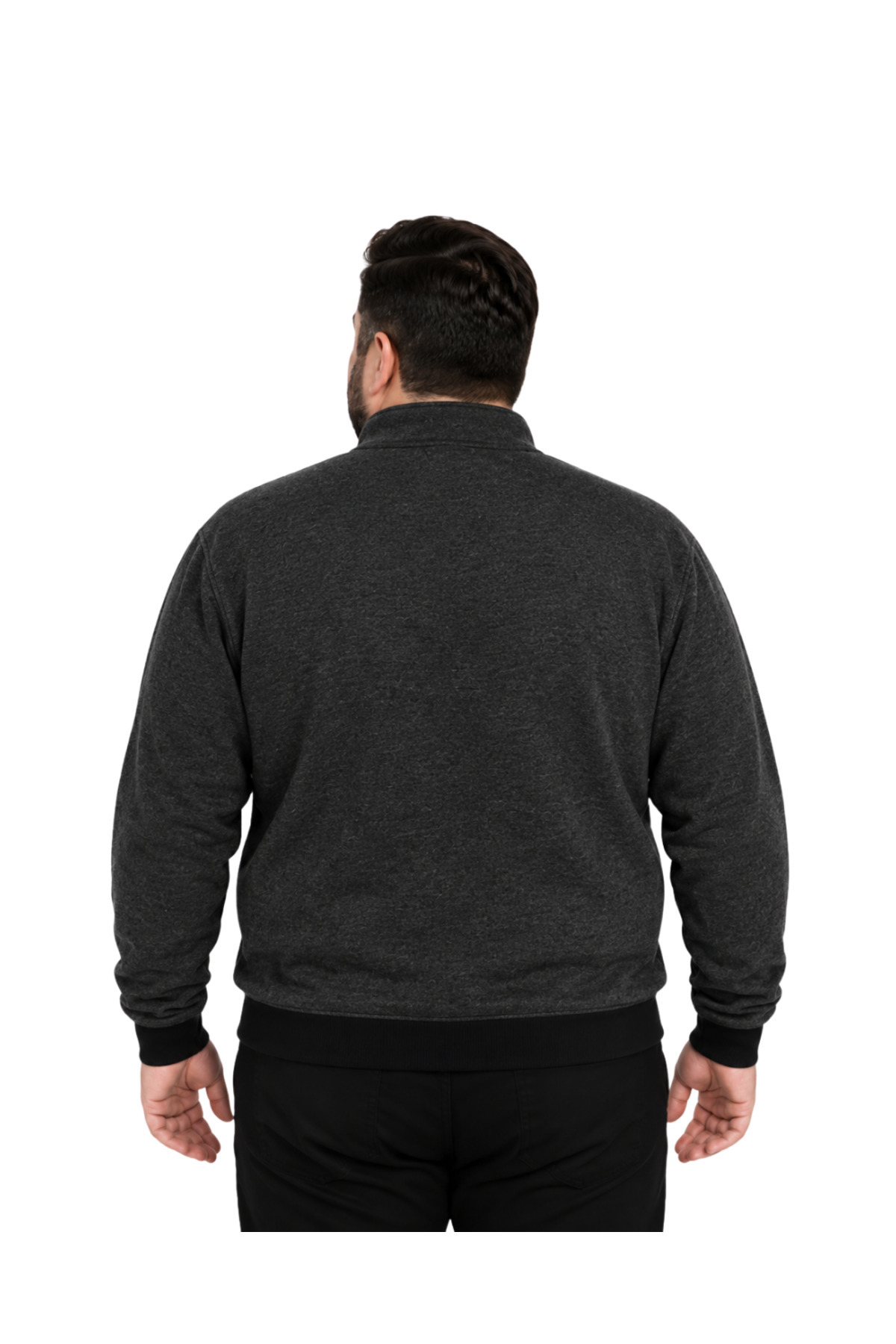 BattalModa Erkek Büyük Beden Melanj Antrasit Selanik Dik Yaka Cepli Hırka 3XL-4XL-5XL-6XL-7XL-8XL görsel 3