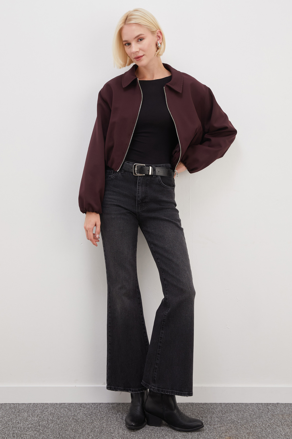 Fulla Moda Fermuarlı Polo Yaka Bomber Ceket görsel 2