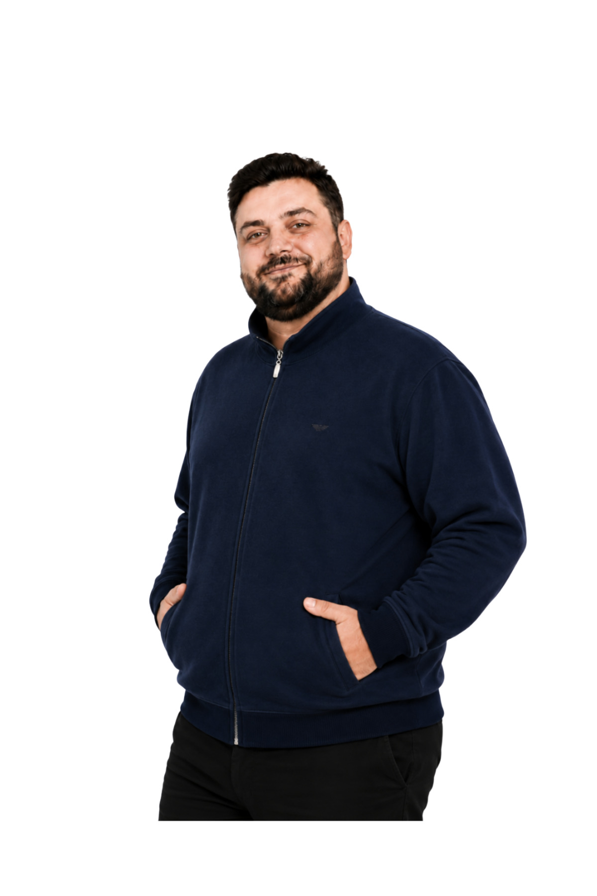 BattalModa Erkek Büyük Beden Lacivert Selanik Dik Yaka Cepli Hırka 3XL-4XL-5XL-6XL-7XL-8XL görsel 2