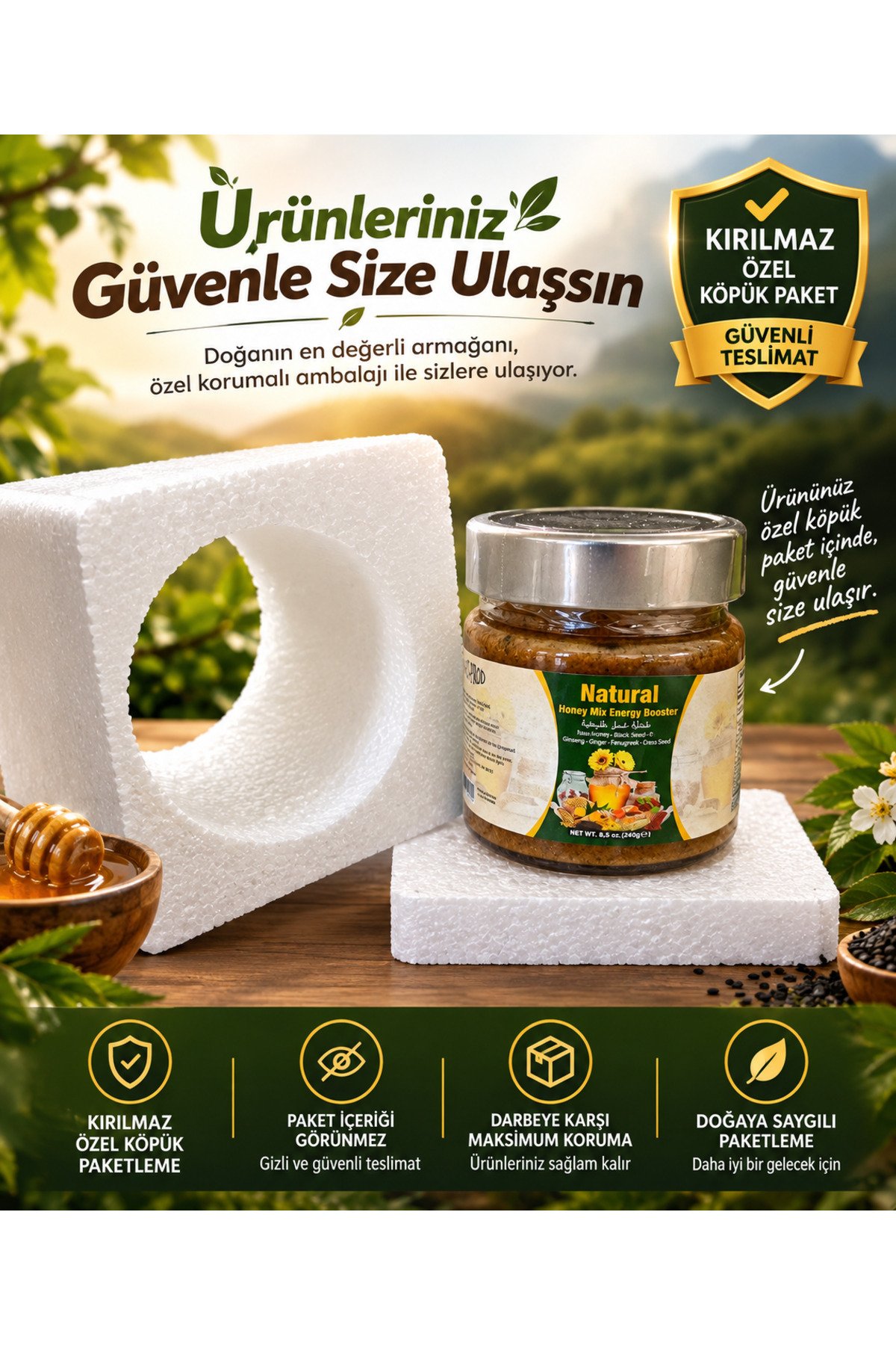 Nat-Prod Ginseng Atom Bal Propolis Polen Çörek Otu Bitkisel Karışımlı Doğal Kuvvet Macun 240 gr — 8680101346294--mac — تصویر 6 از 6