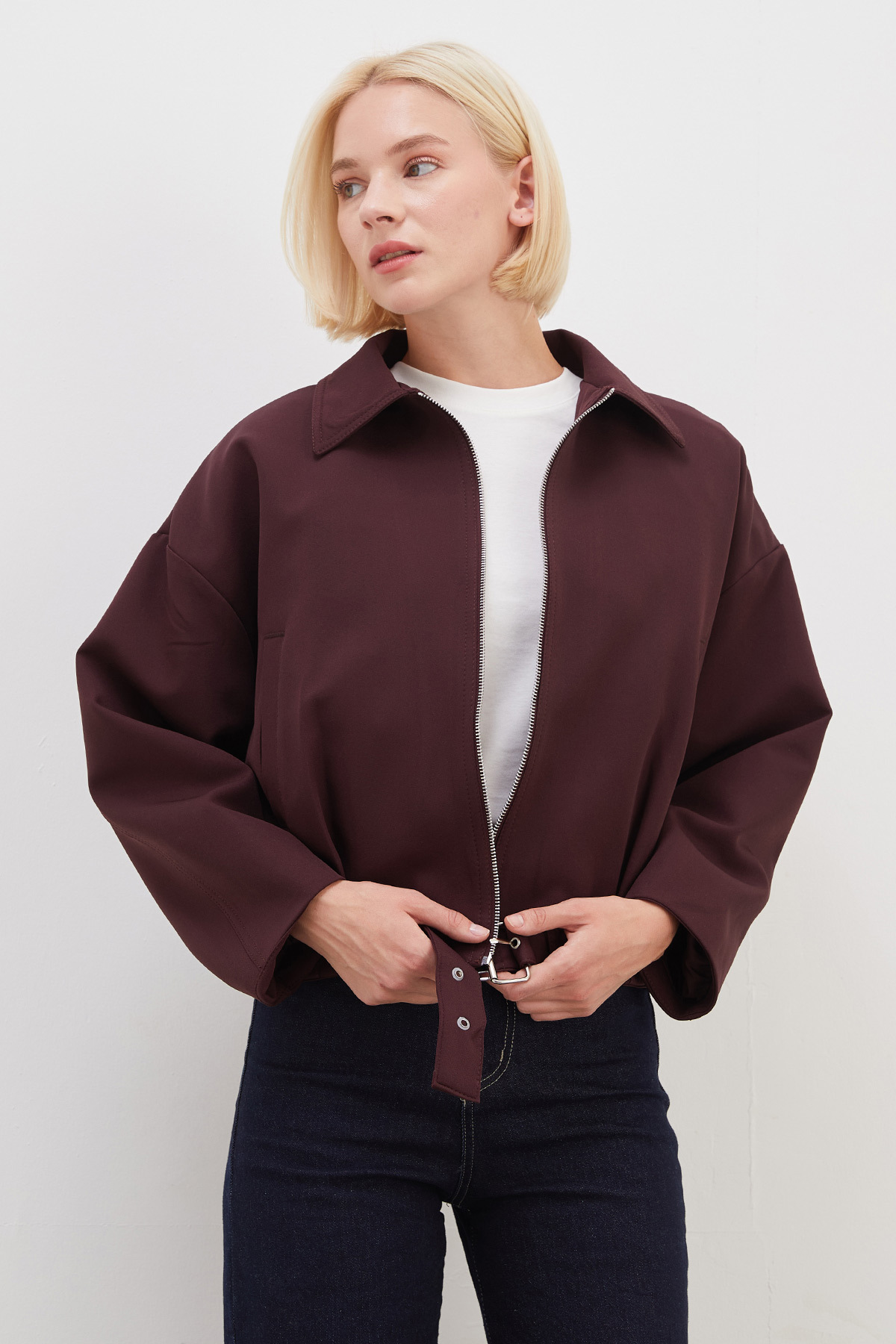 Fulla Moda Beli Kemerli Pileli Polo Yaka Kısa Trençkot görsel 4