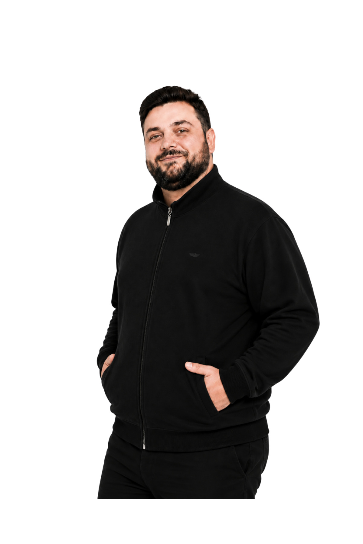 BattalModa Erkek Büyük Beden Siyah Selanik Dik Yaka Cepli Hırka 3XL-4XL-5XL-6XL-7XL-8XL görsel 2