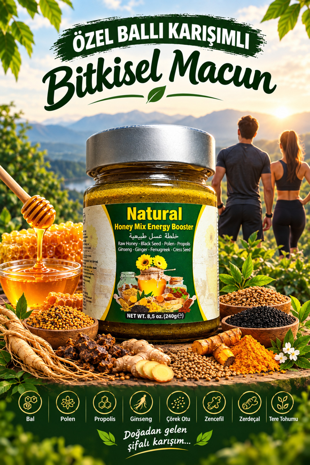 Nat-Prod Ginseng Atom Bal Propolis Polen Çörek Otu Bitkisel Karışımlı Doğal Kuvvet Macun 240 gr — 8680101346294--mac — تصویر 3 از 6
