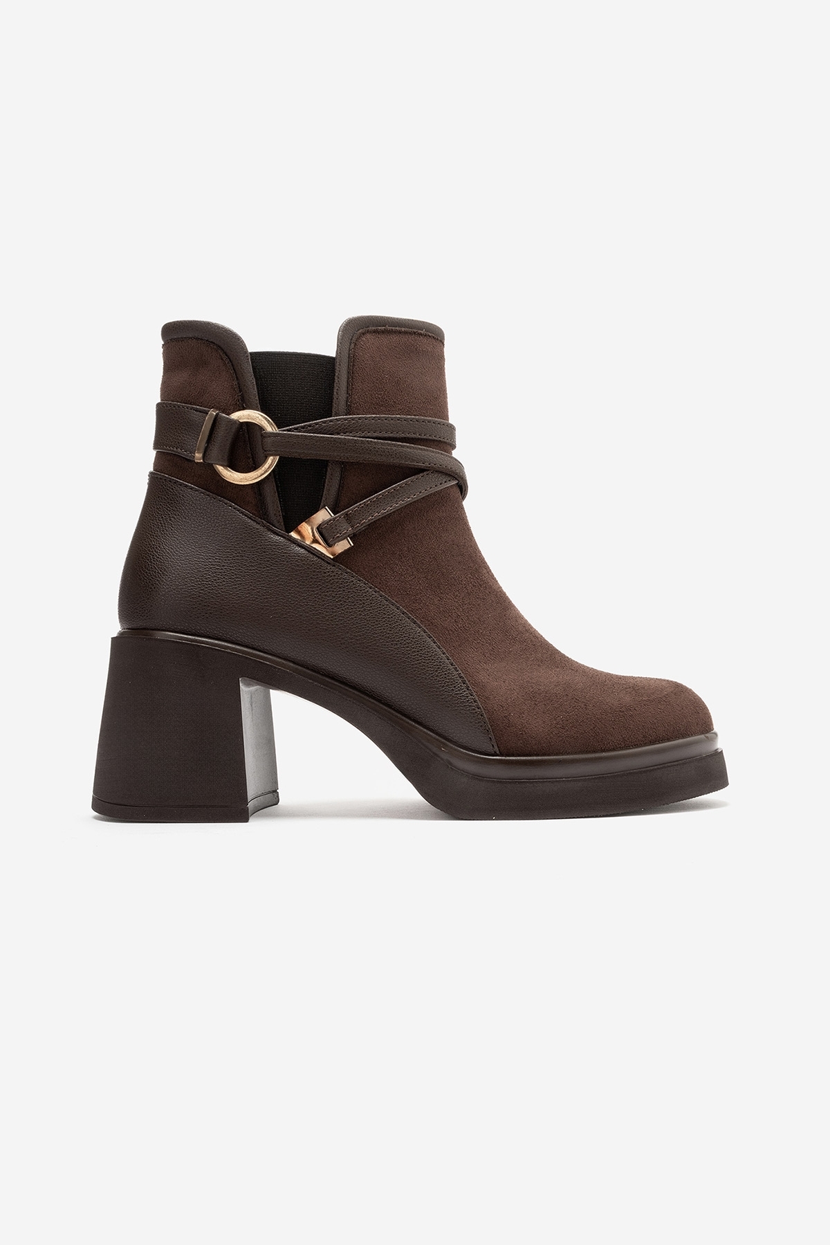 LuviShoes VENICE Kahverengi Süet Kemerli Kalın Topuklu Kadın Bot görsel 8