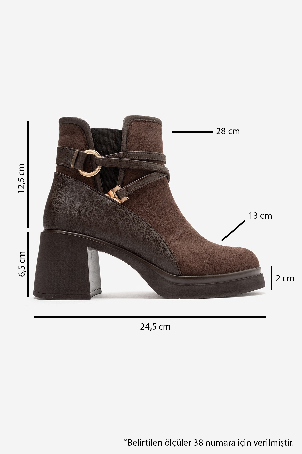 LuviShoes VENICE Kahverengi Süet Kemerli Kalın Topuklu Kadın Bot görsel 4