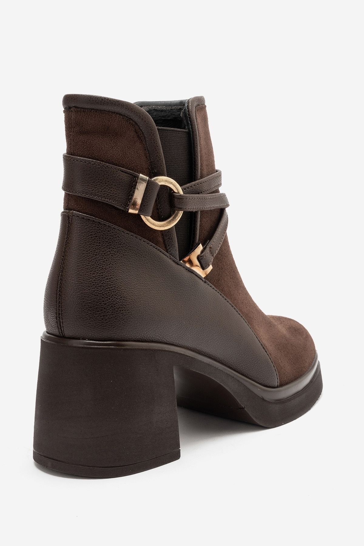 LuviShoes VENICE Kahverengi Süet Kemerli Kalın Topuklu Kadın Bot görsel 6