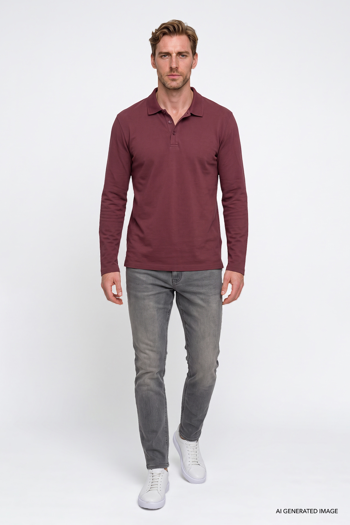 AC&Co / Altınyıldız Classics Erkek Bordo %100 Pamuk Standart Fit Normal Kesim Polo Yaka Sweatshirt görsel 2
