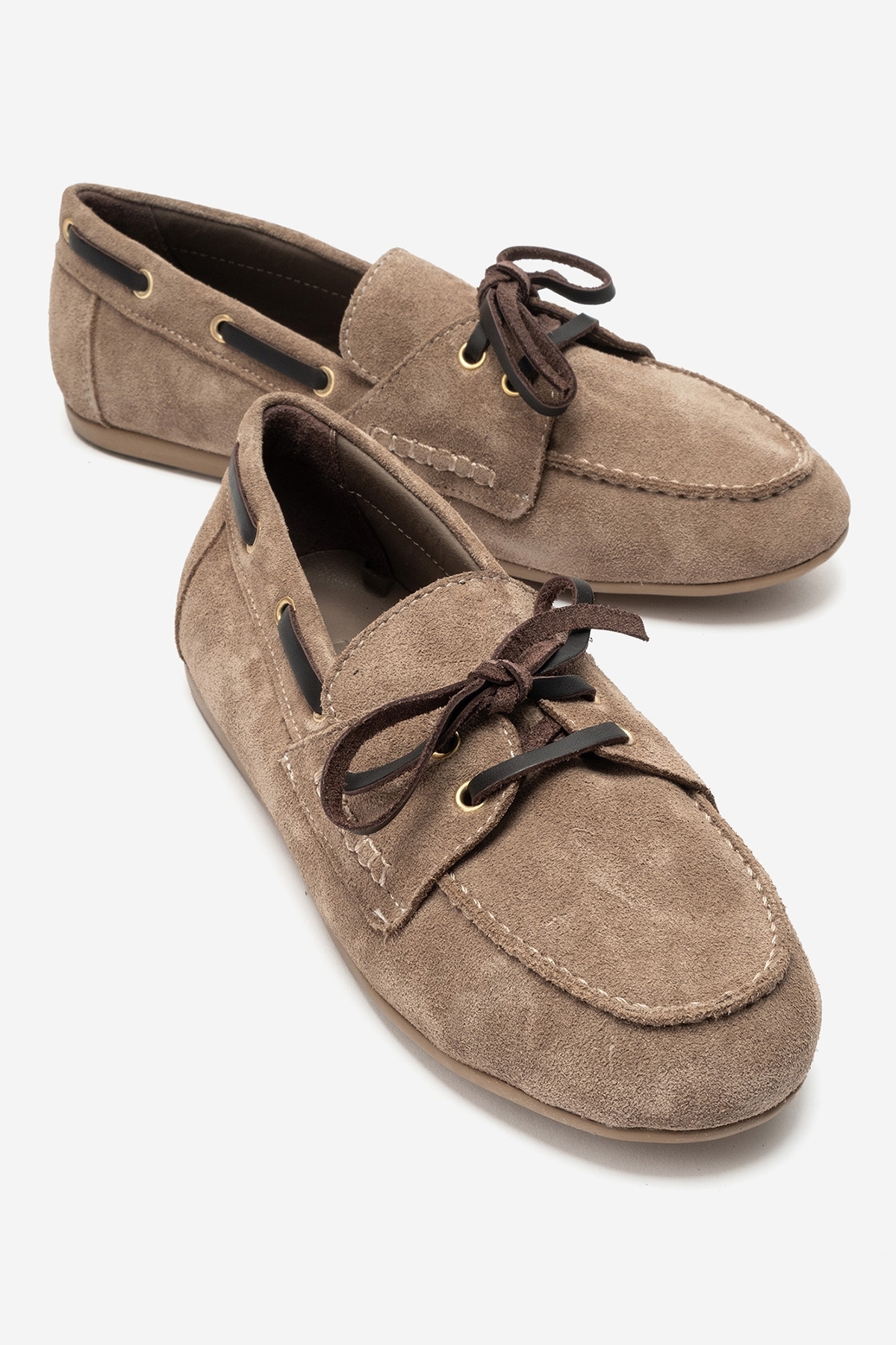 LuviShoes OSNEY Koyu Bej Süet Hakiki Deri Bağcıklı Kadın Loafer Ayakkabı
