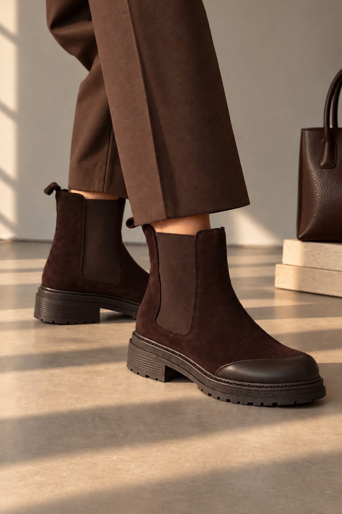 nope21shoess Stoke Kahverengi Hakiki Deri Bot görsel 6