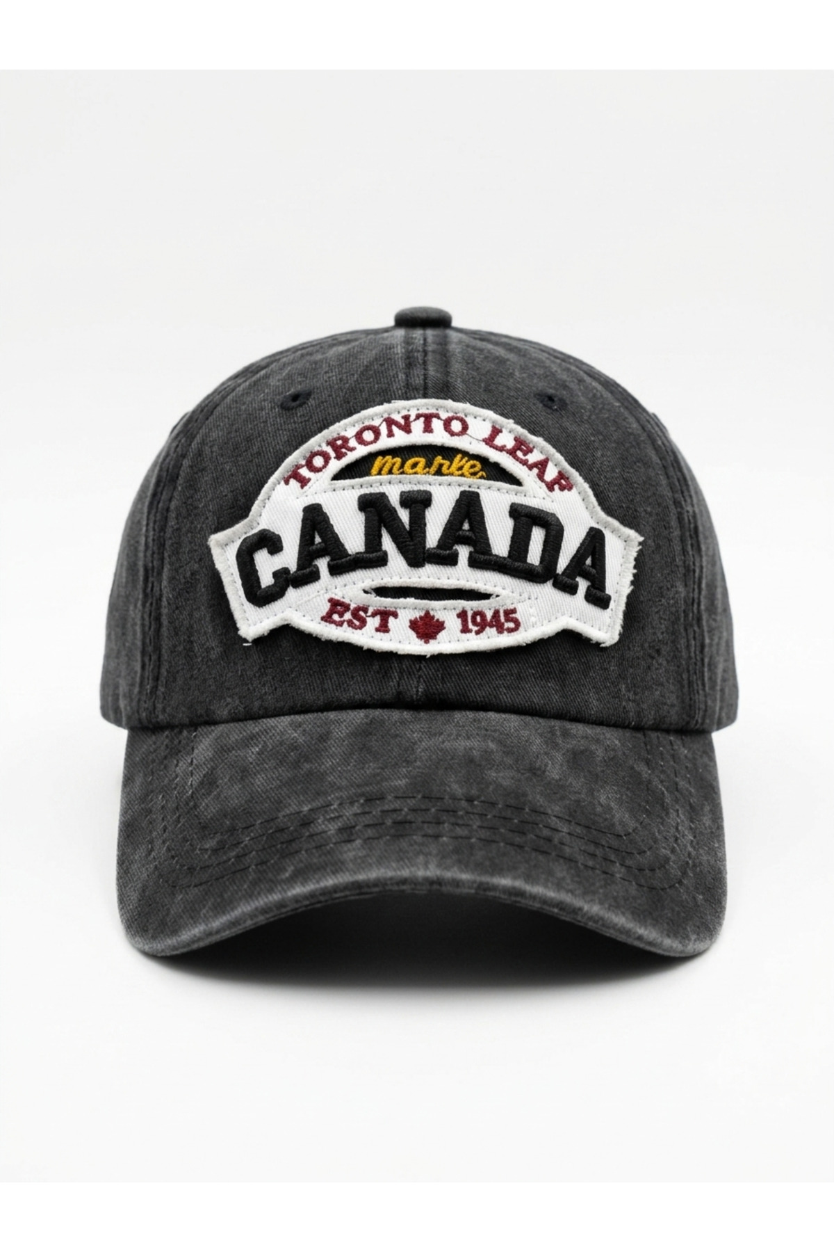 Genel Markalar Unisex Gri Canada Toronto Leaf İşlemeli Eskitme Vintage Kep Şapka
