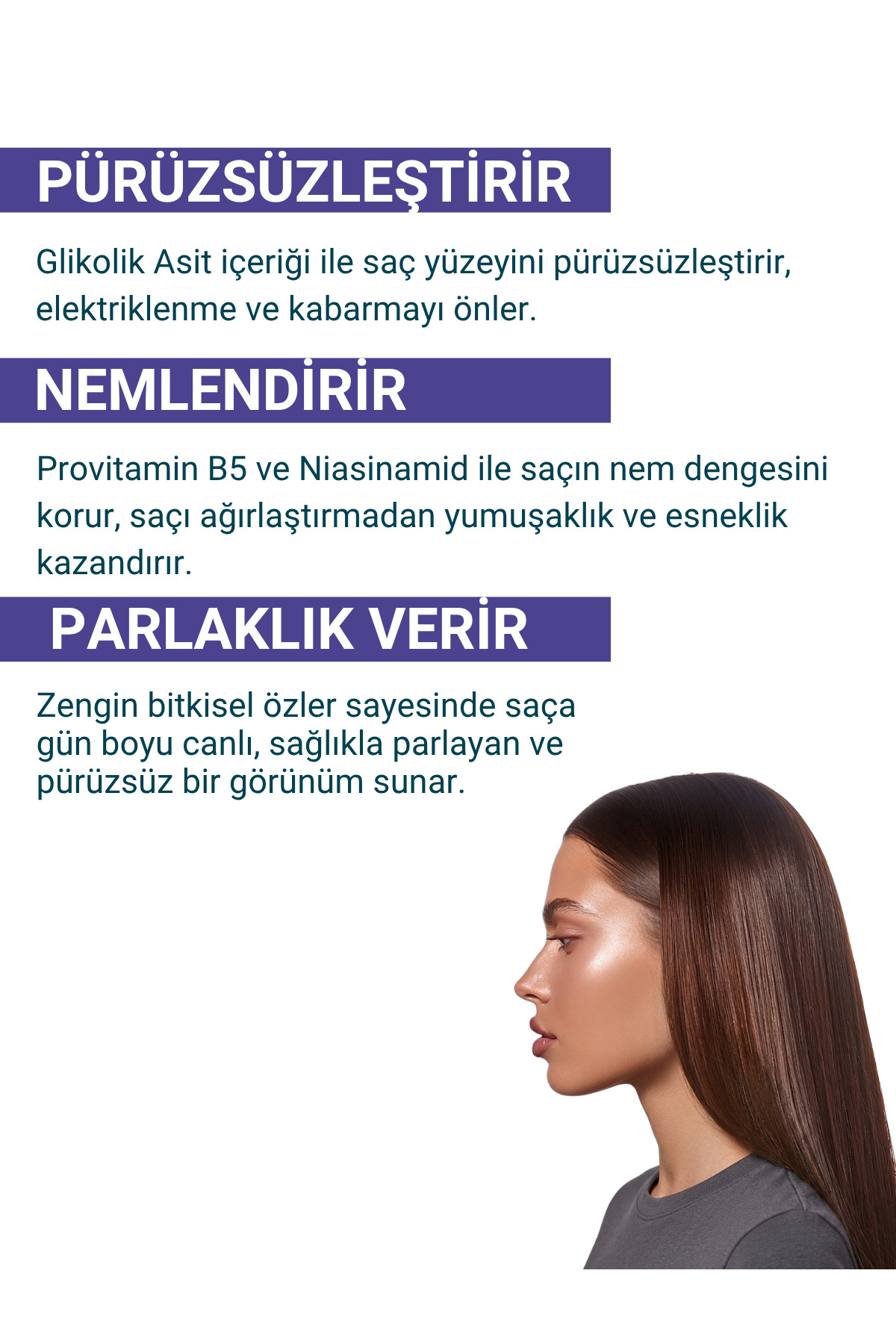 Saça Parlaklık Veren Glikolik Asit İçerikli Pürüzsüzleştirici ve Elektriklenme Karşıtı Saç Bakım Sprey Serumu 150 ML — 116 04 021 — تصویر 4 از 6