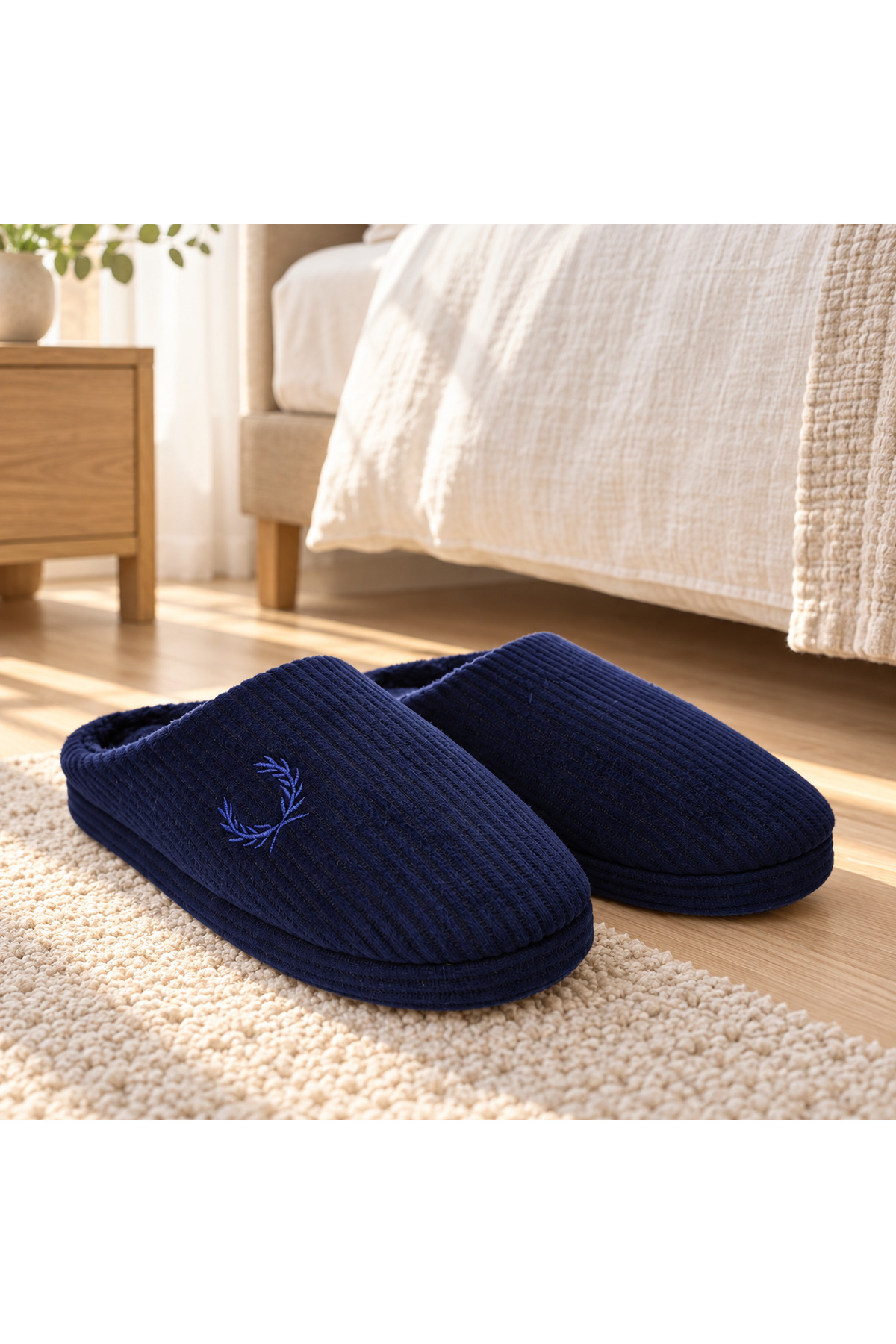 NEWORA Unisex Kışlık Ev Terliği İçi Yumuşak Peluş Fitilli Kumaş Kapalı Burun Günlük Terlik görsel 3