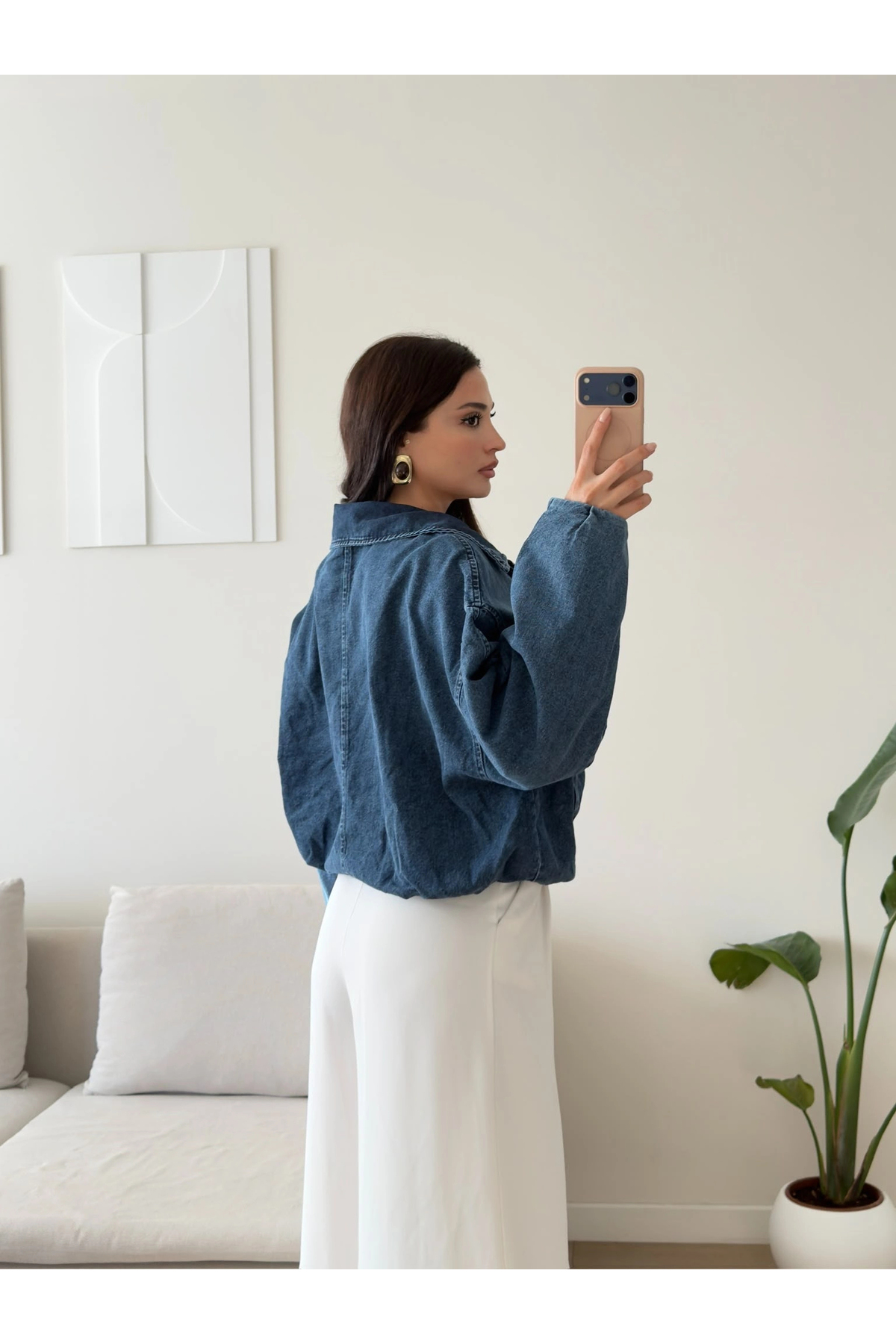 Zoom Butik Kemerli Yarasa Denim Ceket - KOYU görsel 2