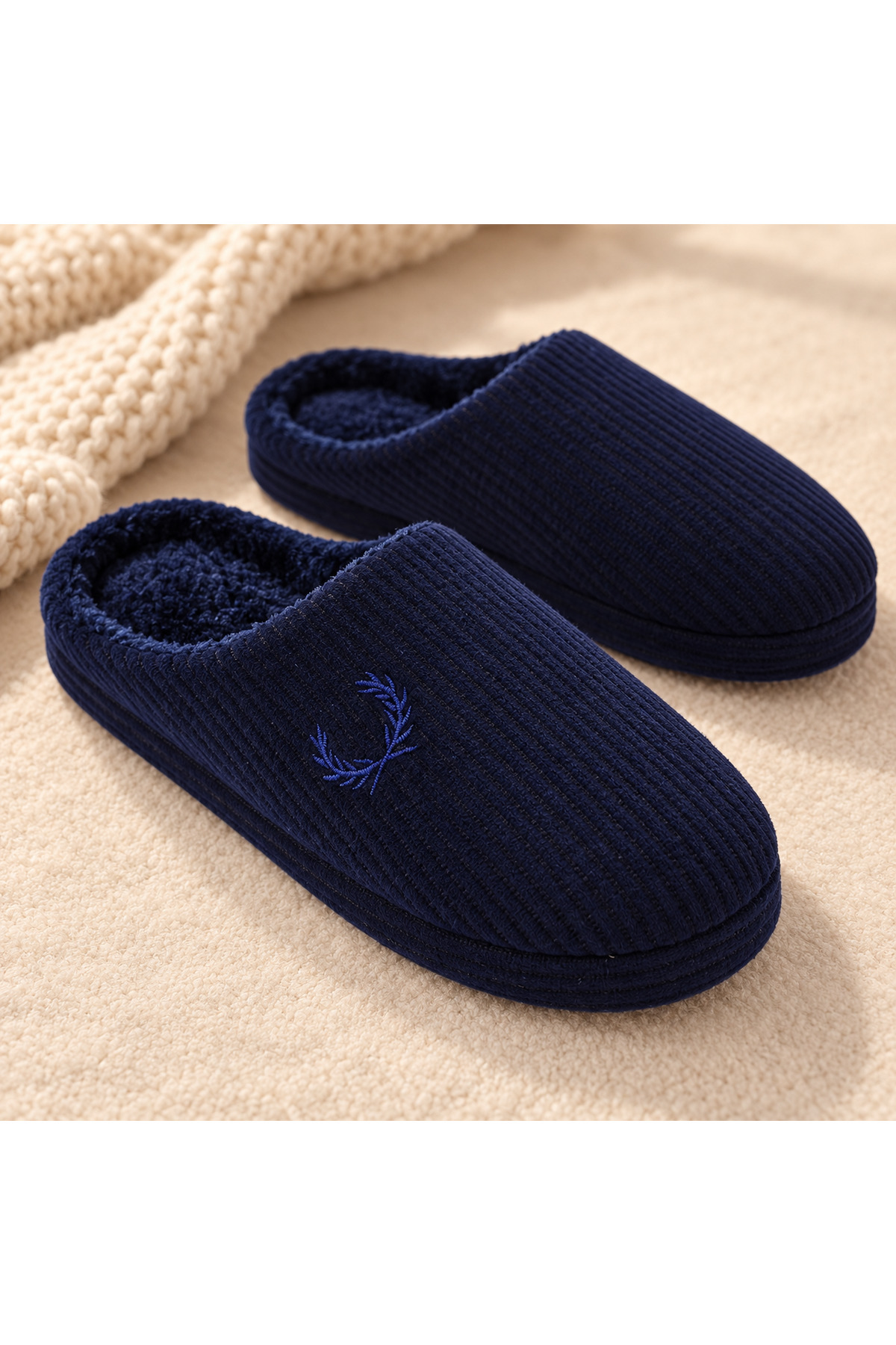 NEWORA Unisex Kışlık Ev Terliği İçi Yumuşak Peluş Fitilli Kumaş Kapalı Burun Günlük Terlik görsel 2