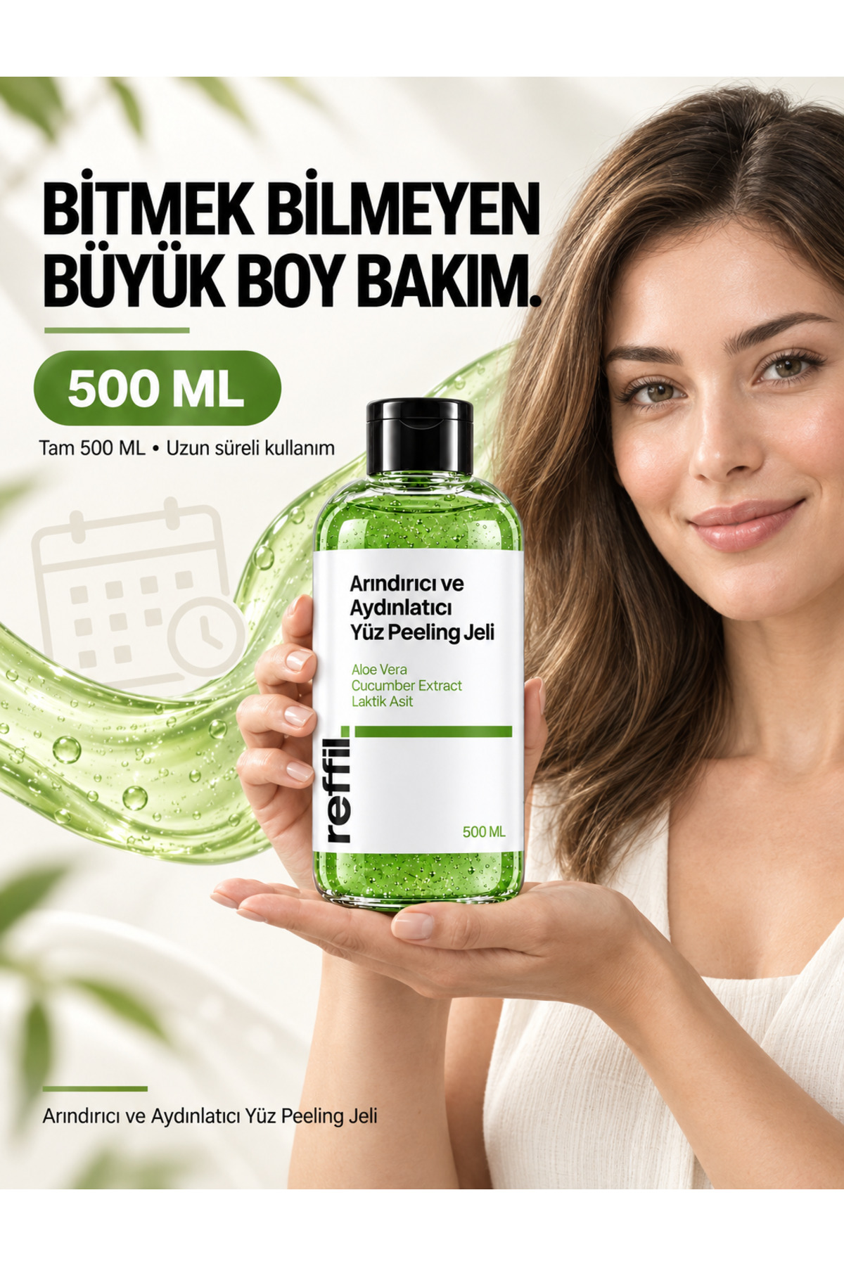 Arındırıcı Nemlendirici ve Aydınlatıcı Yüz Peeling Jeli - Aloe Vera, Salatalık Özü, Laktik Asit 500 ml — reffil0002 — تصویر 6 از 8