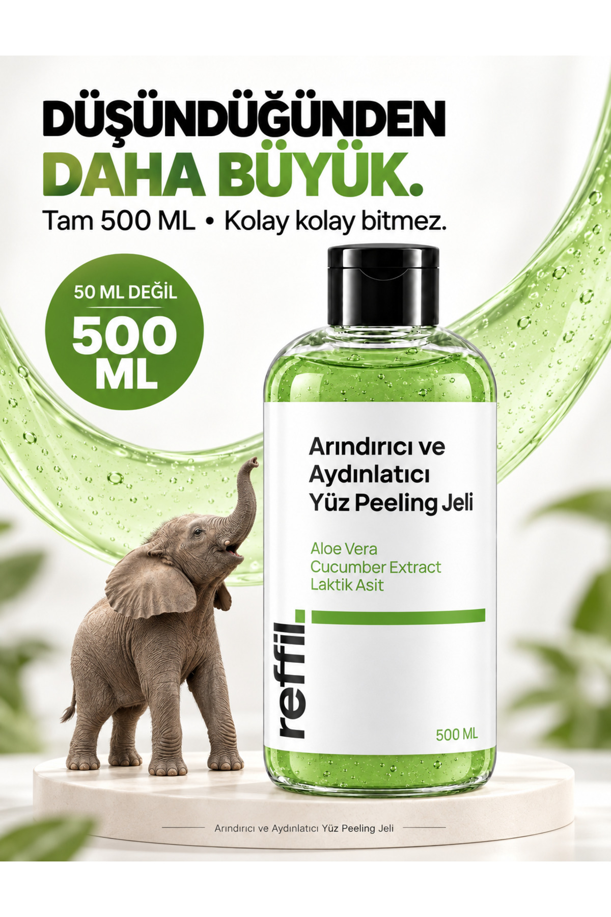 Arındırıcı Nemlendirici ve Aydınlatıcı Yüz Peeling Jeli - Aloe Vera, Salatalık Özü, Laktik Asit 500 ml — reffil0002