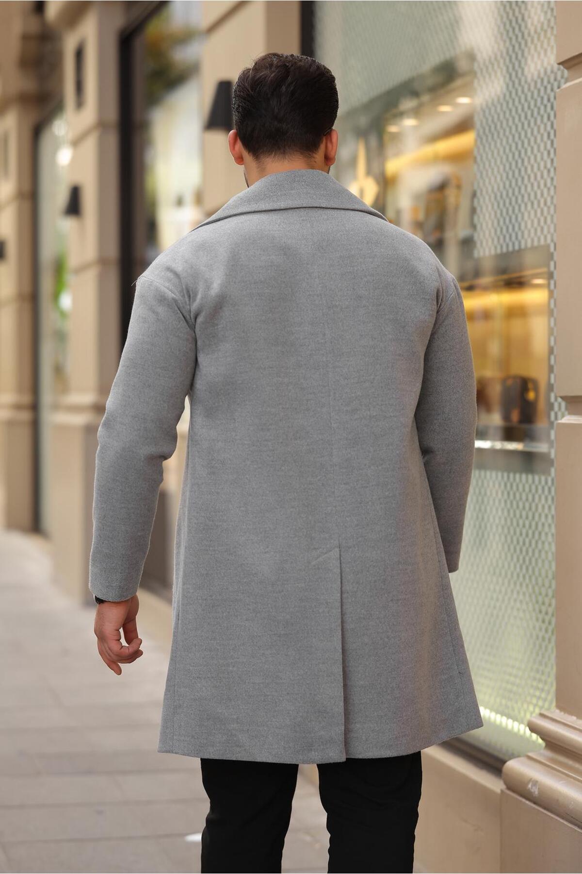 Oversize Kruvaze Yaka Düğmeli Kaban — خاکستری OKBN — تصویر 4 از 4