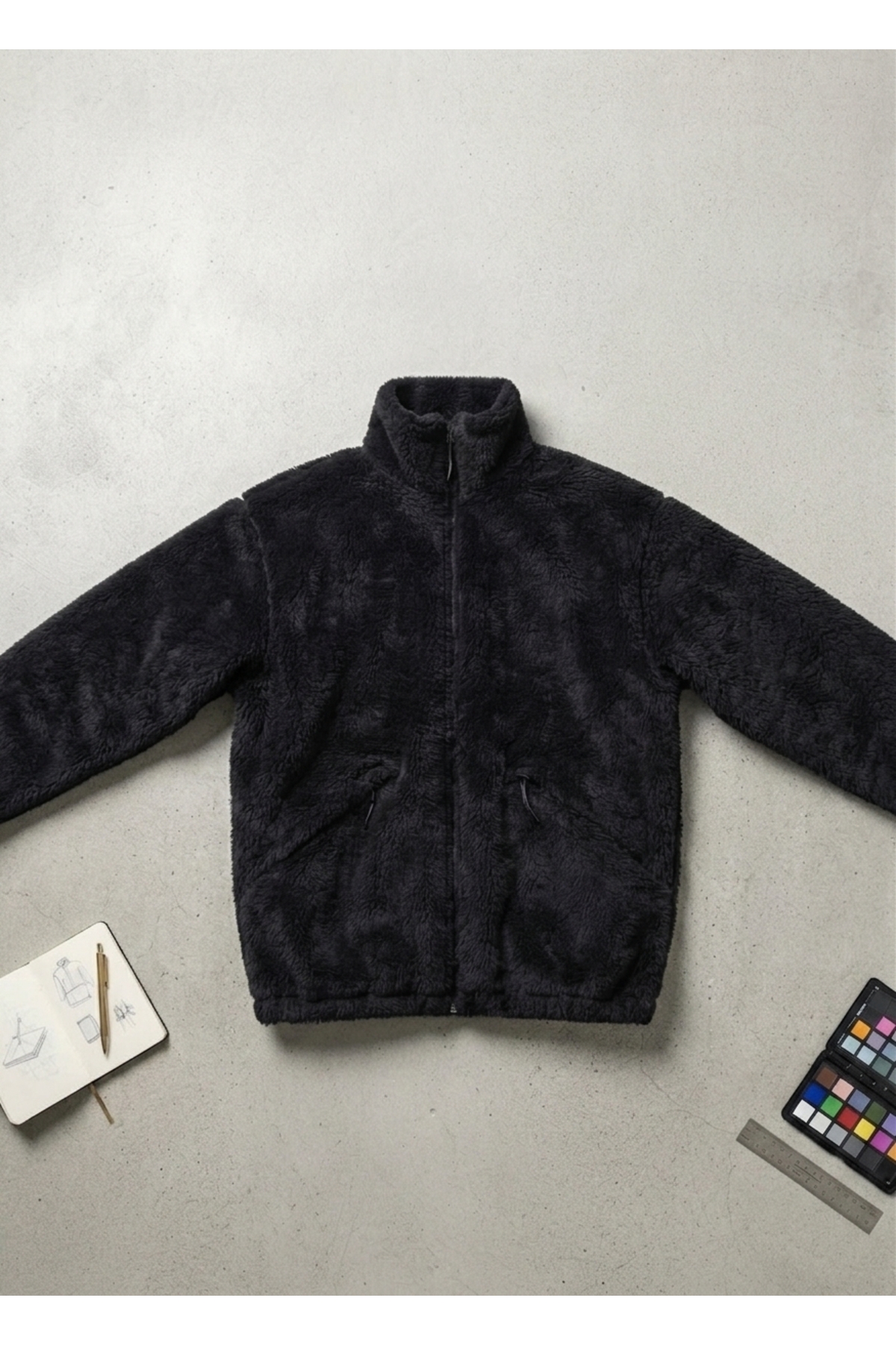 کاپشن شیک، یقه بلند، سایز بزرگ، زیپ‌دار، آستر پشمی، مخمل — مشکی 2027-HIGHCOLLAR-PLUSTY — تصویر 6 از 7