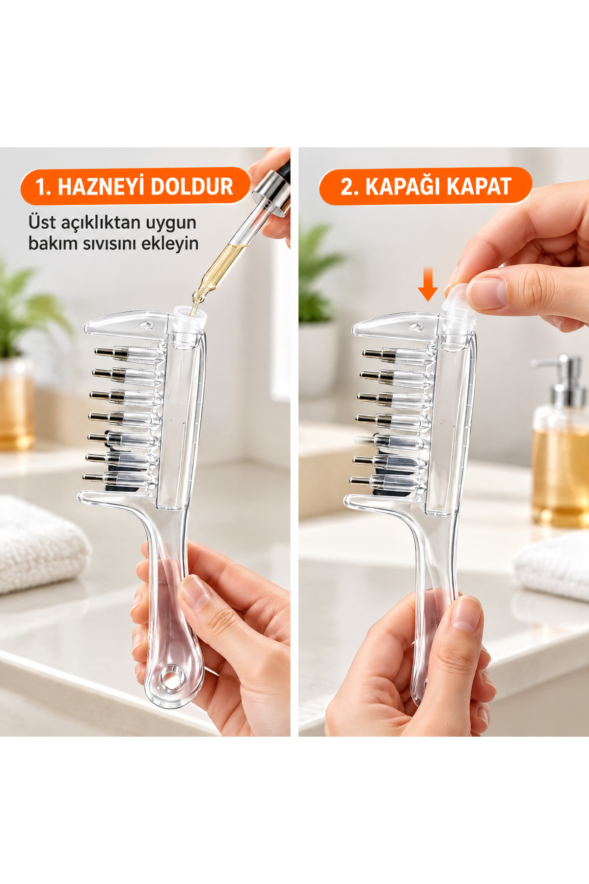 Serumlu Saç Bakım Tarağı 10 ml Bilyeli Sıvı Uygulama Tarağı — بی‌رنگ SERUMLU-SAC-TARAGI — تصویر 2 از 3
