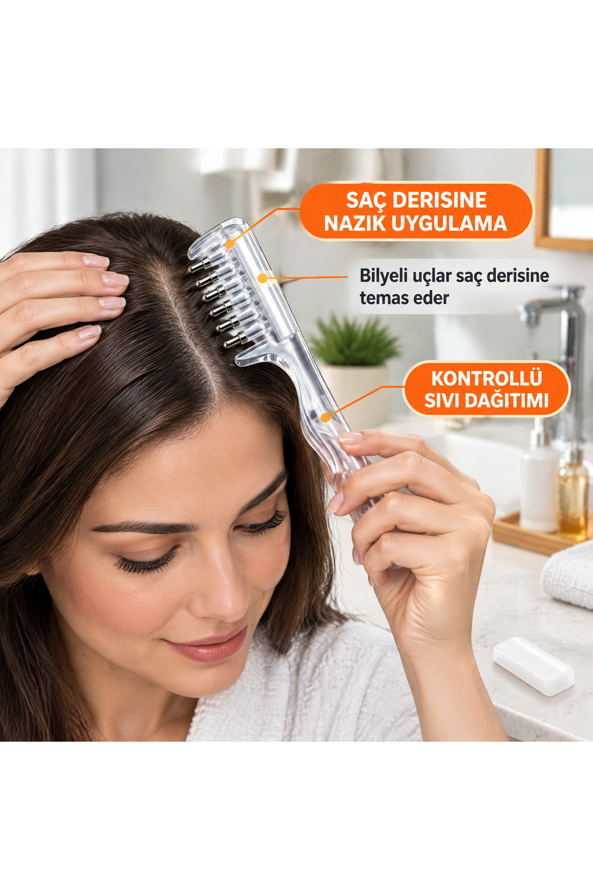 Serumlu Saç Bakım Tarağı 10 ml Bilyeli Sıvı Uygulama Tarağı — بی‌رنگ SERUMLU-SAC-TARAGI — تصویر 3 از 3