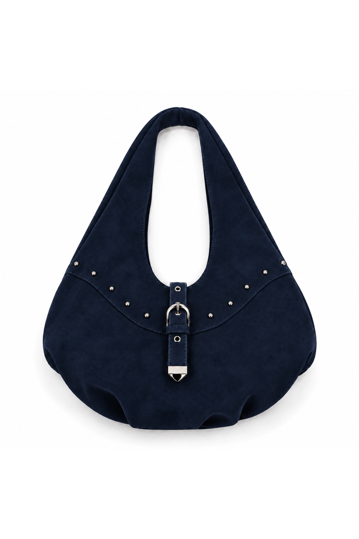 Elviora Noire Stud Kadın Lacivert Süet Hobo Omuz Çantası, Silver Tokalı Metal Detaylı Geniş Model görsel 3