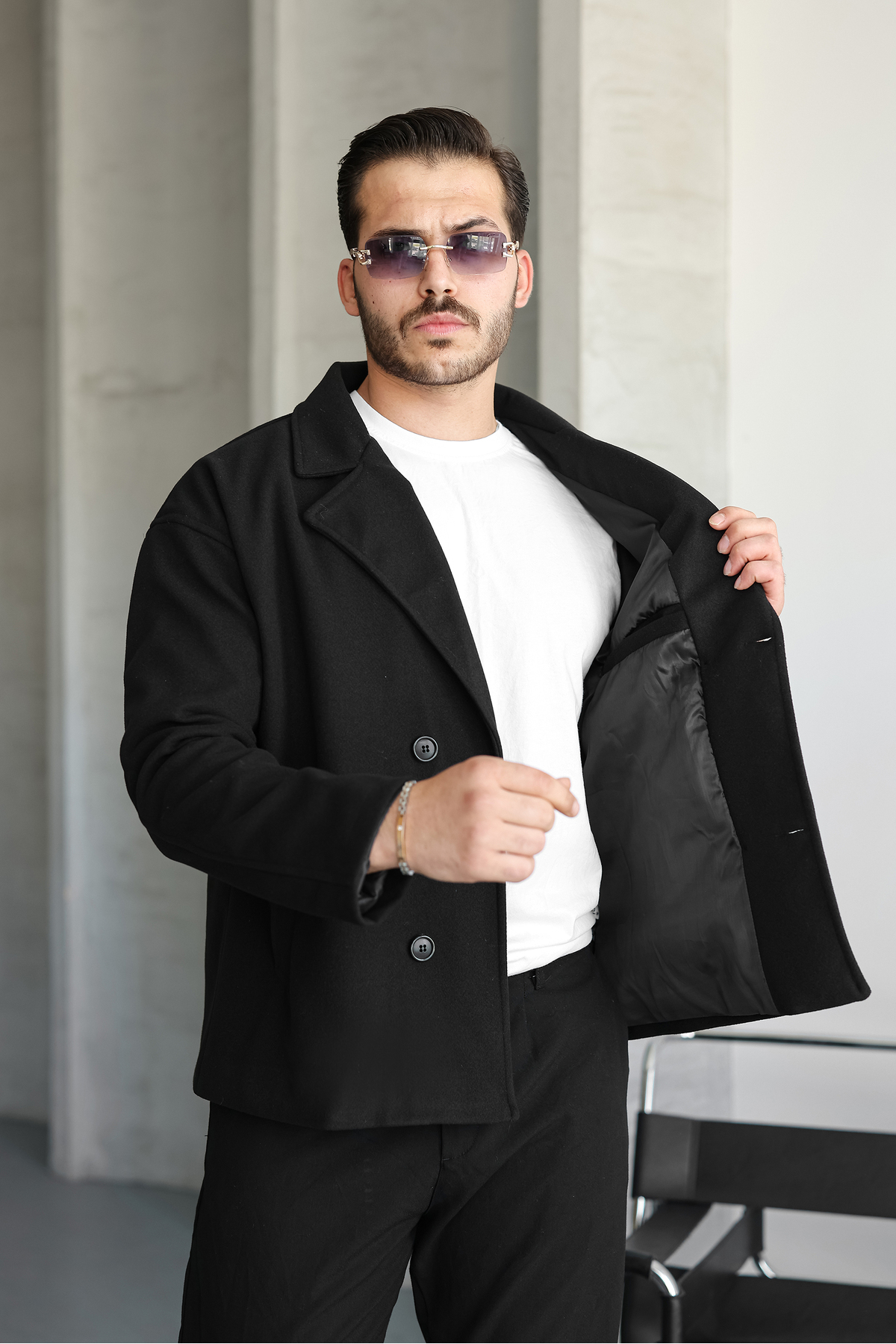 NET OF NOT Yeni Sezon Orta Boy Rahat Kalıp Mont Premium Tüylenmez Kumaş Erkek Kaşe Kaban Ceket görsel 4