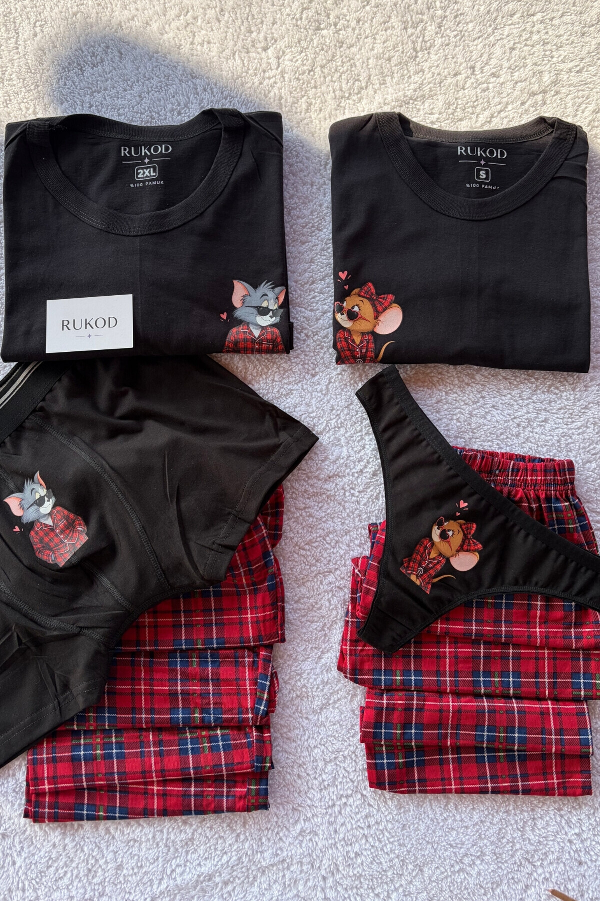 RUKOD KADIN Tekli Siyah Farecik Pijama ve İç Giyim Takımı (Çift Pijamasının Kadını) görsel 5