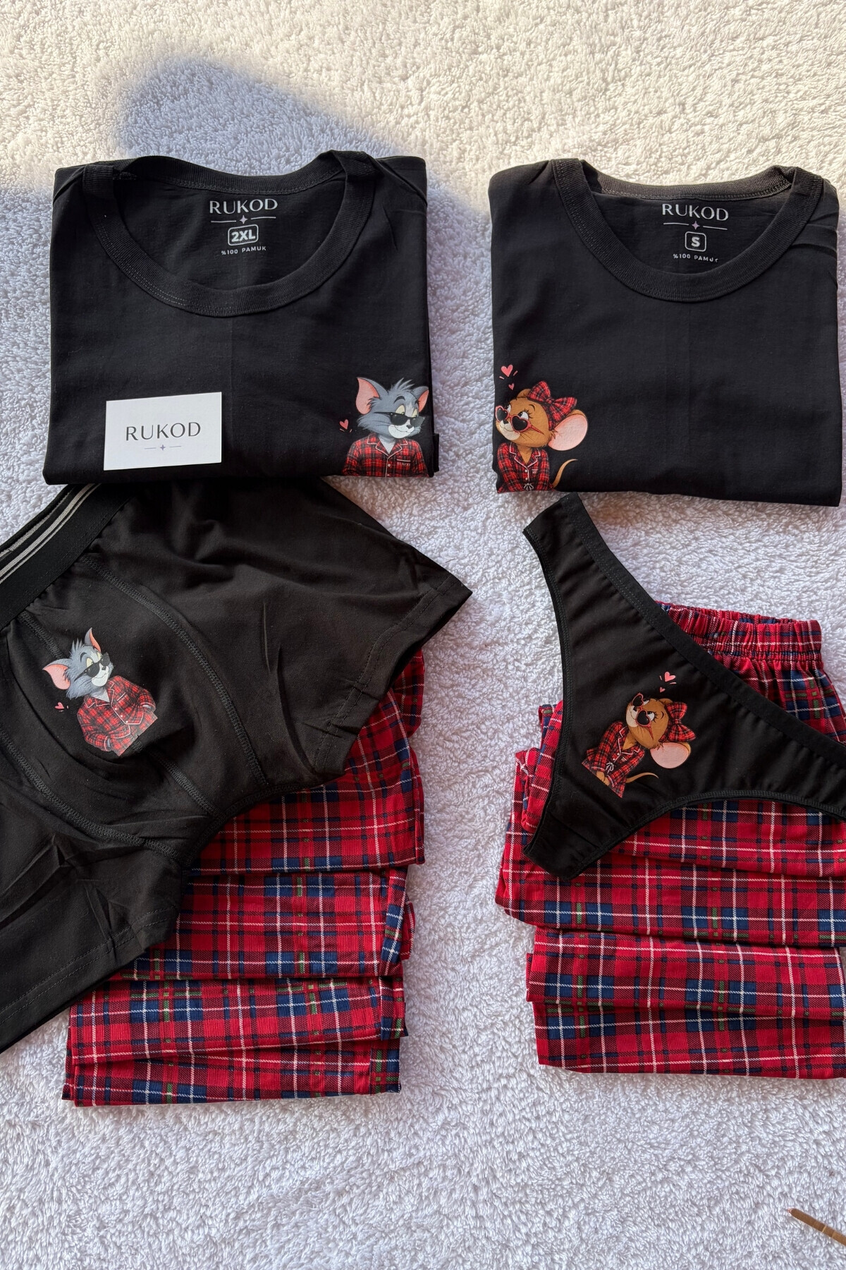 RUKOD KADIN Tekli Siyah Farecik Pijama ve İç Giyim Takımı (Çift Pijamasının Kadını) görsel 3