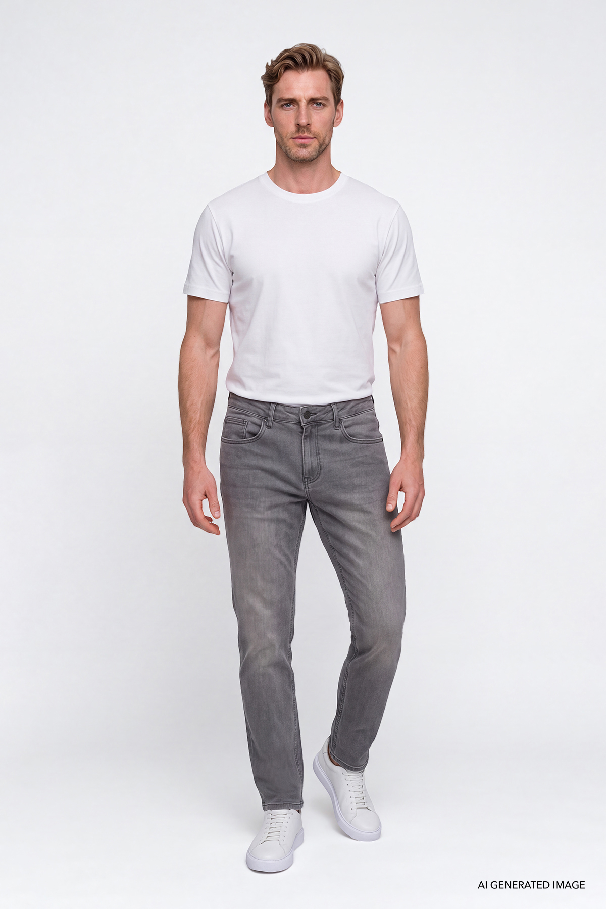 AC&Co / Altınyıldız Classics Erkek Gri Pamuklu Comfort Fit Rahat Kesim 5 Cepli Esnek Rahat Jean Kot Denim Pantolon