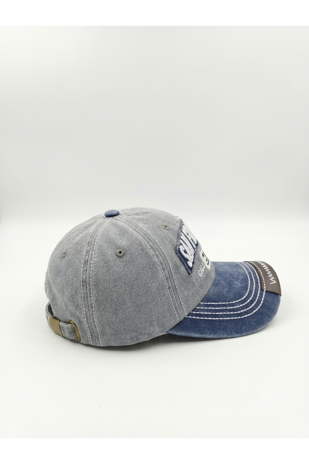 Genel Markalar Unisex Gri Mavi Vintage Eskitme "San Francisco Cali Life" Nakışlı Kep Şapka görsel 2