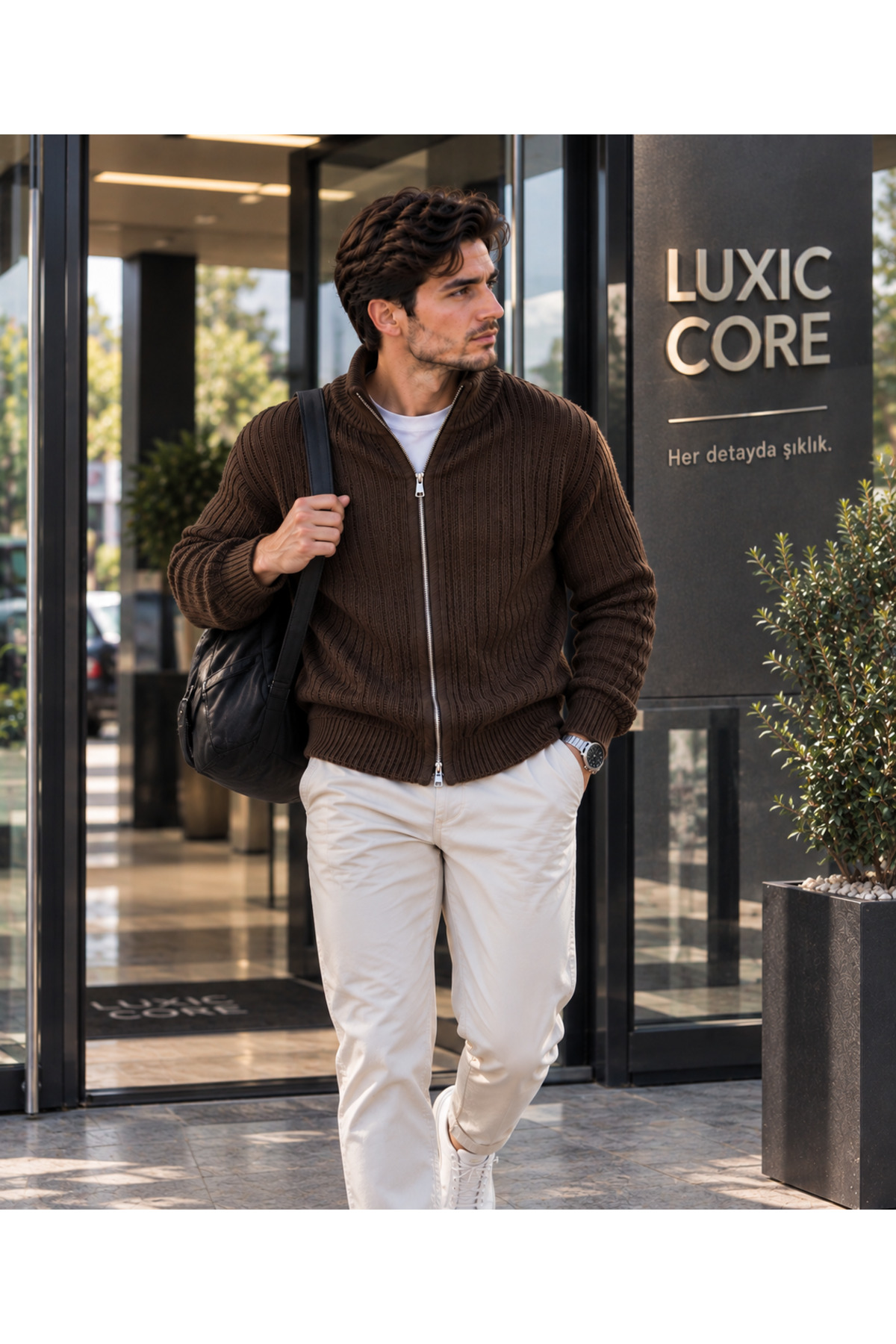 LUXIC CORE Erkek Fermuarlı Triko Hırka Dik Yaka Şık ve Rahat Günlük Kazak görsel 4