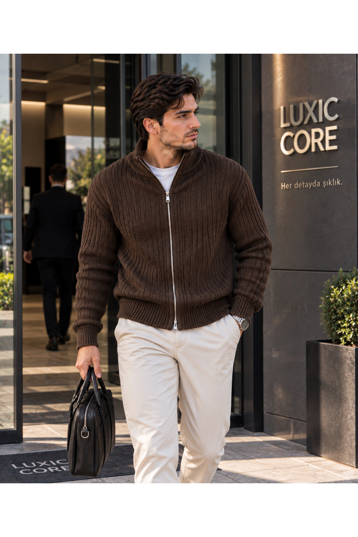 LUXIC CORE Erkek Fermuarlı Triko Hırka Dik Yaka Şık ve Rahat Günlük Kazak görsel 2